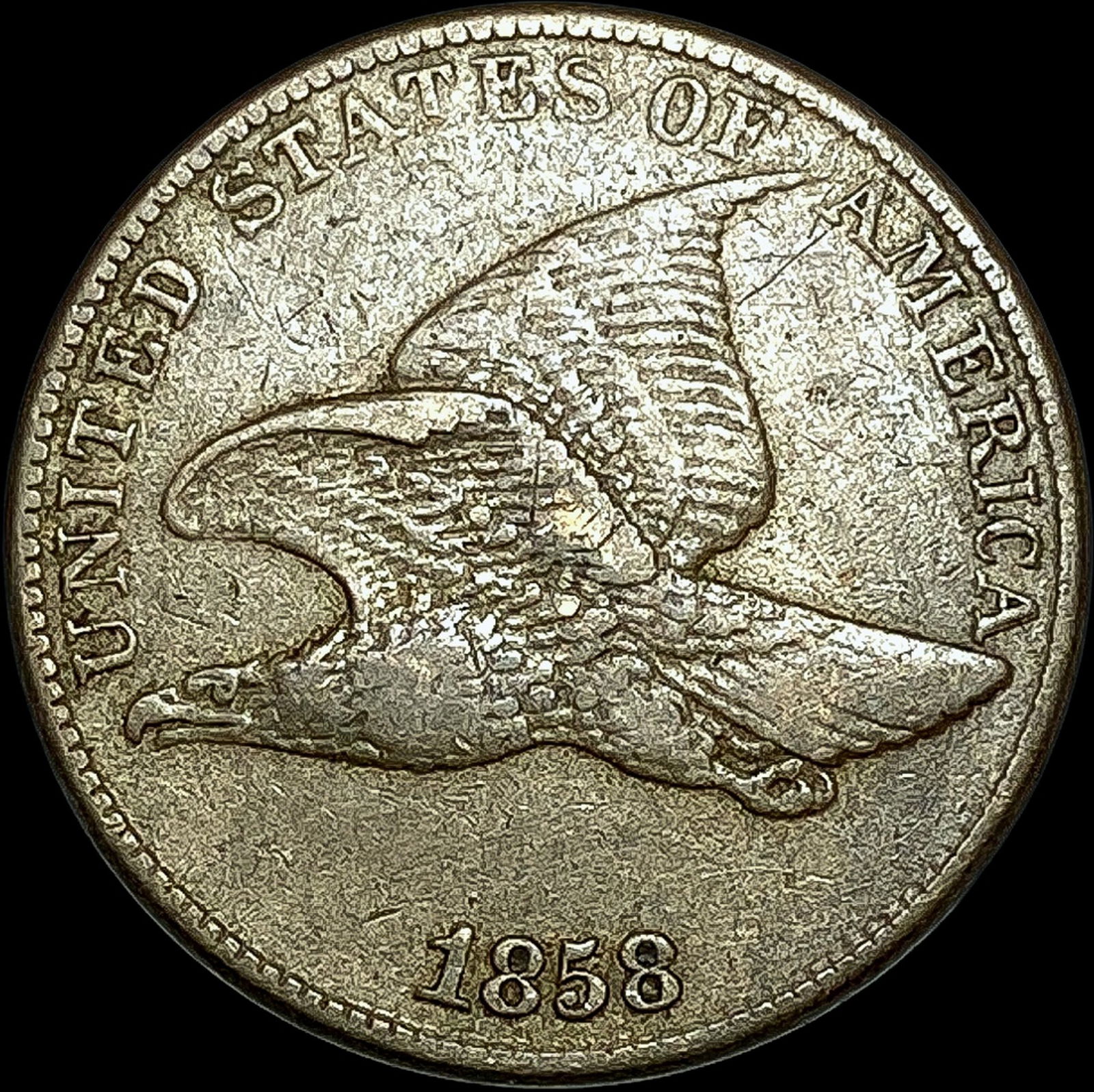 1858 Copper-Nickel Flying Eagle Cent NEARLY UNCIRCULATED: 1858 Copper-Nickel Flying Eagle Cent NEARLY UNCIRCULATED