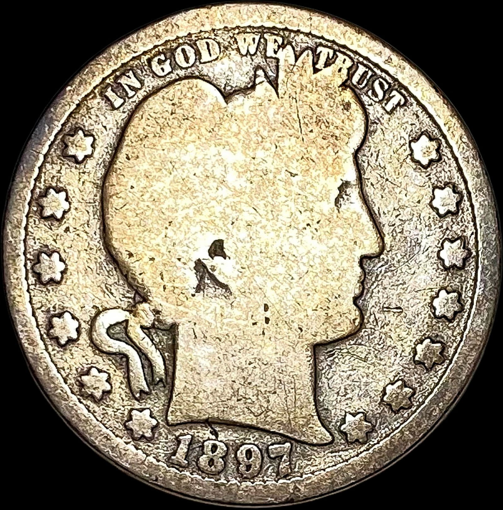 1897-S Silver Barber Quarter NICELY CIRCULATED (1 of 2)
