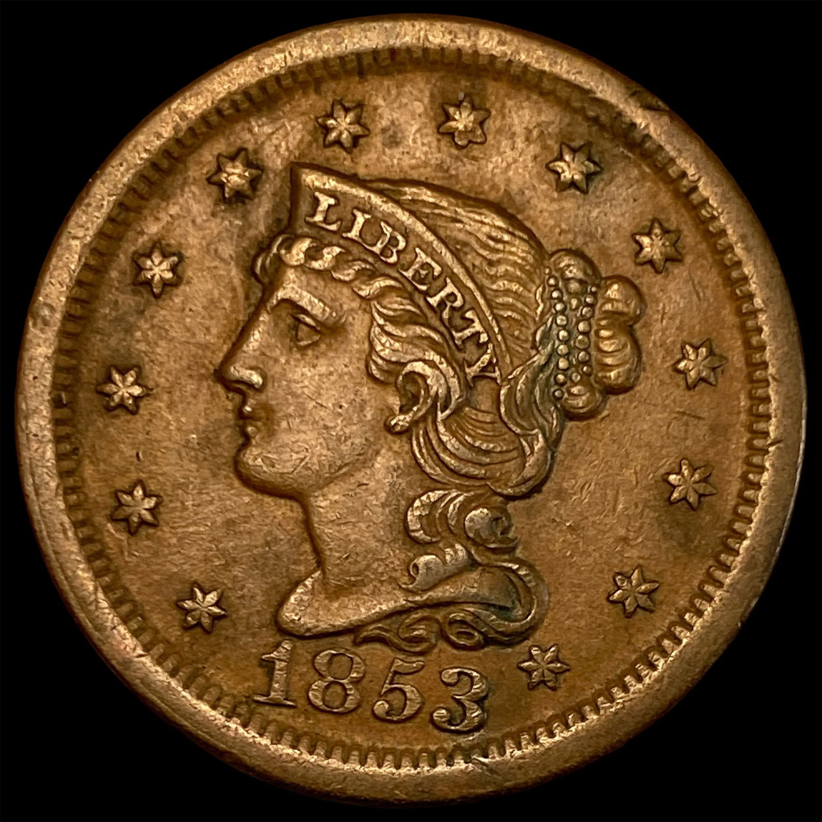 1853 Braided Hair Large Cent CLOSELY UNCIRCULATED (1 of 2)