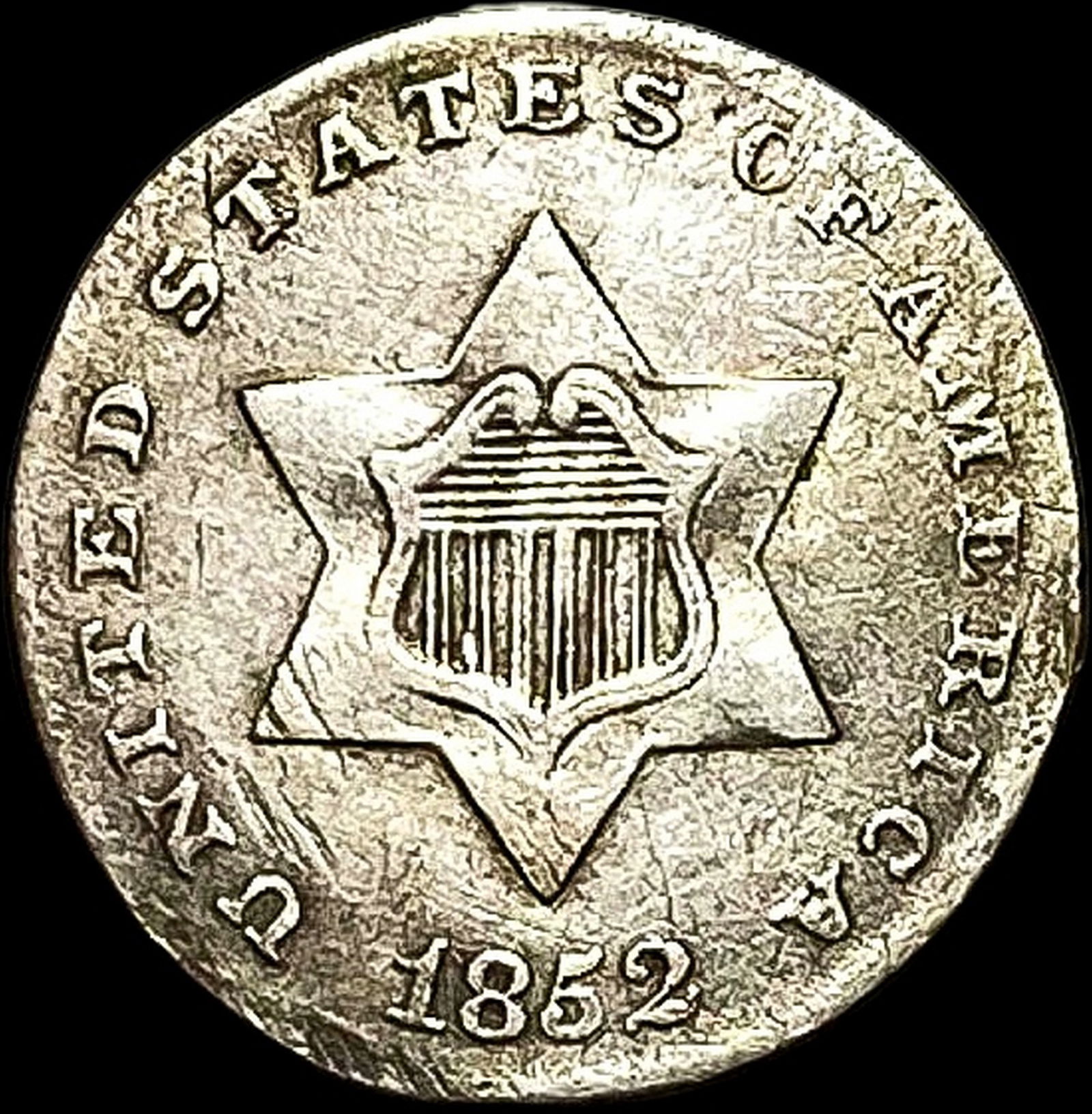 1852 Silver Three-Cent Piece CLOSELY UNCIRCULATED: 1852 Silver Three-Cent Piece CLOSELY UNCIRCULATED
