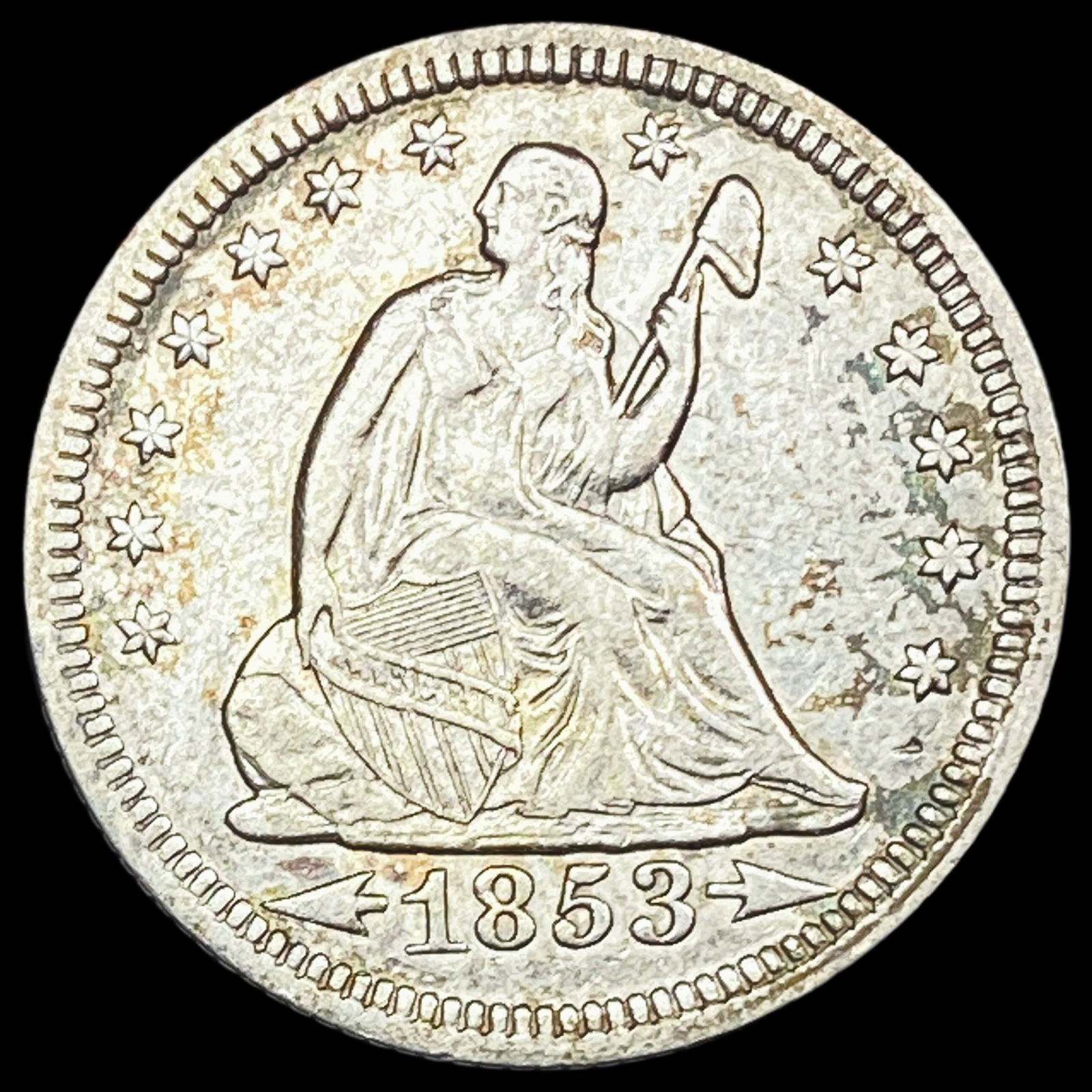 1853 Arrows & Rays Seated Liberty Quarter NEARLY UNCIRCULATED: 1853 Arrows & Rays Seated Liberty Quarter NEARLY UNCIRCULATED