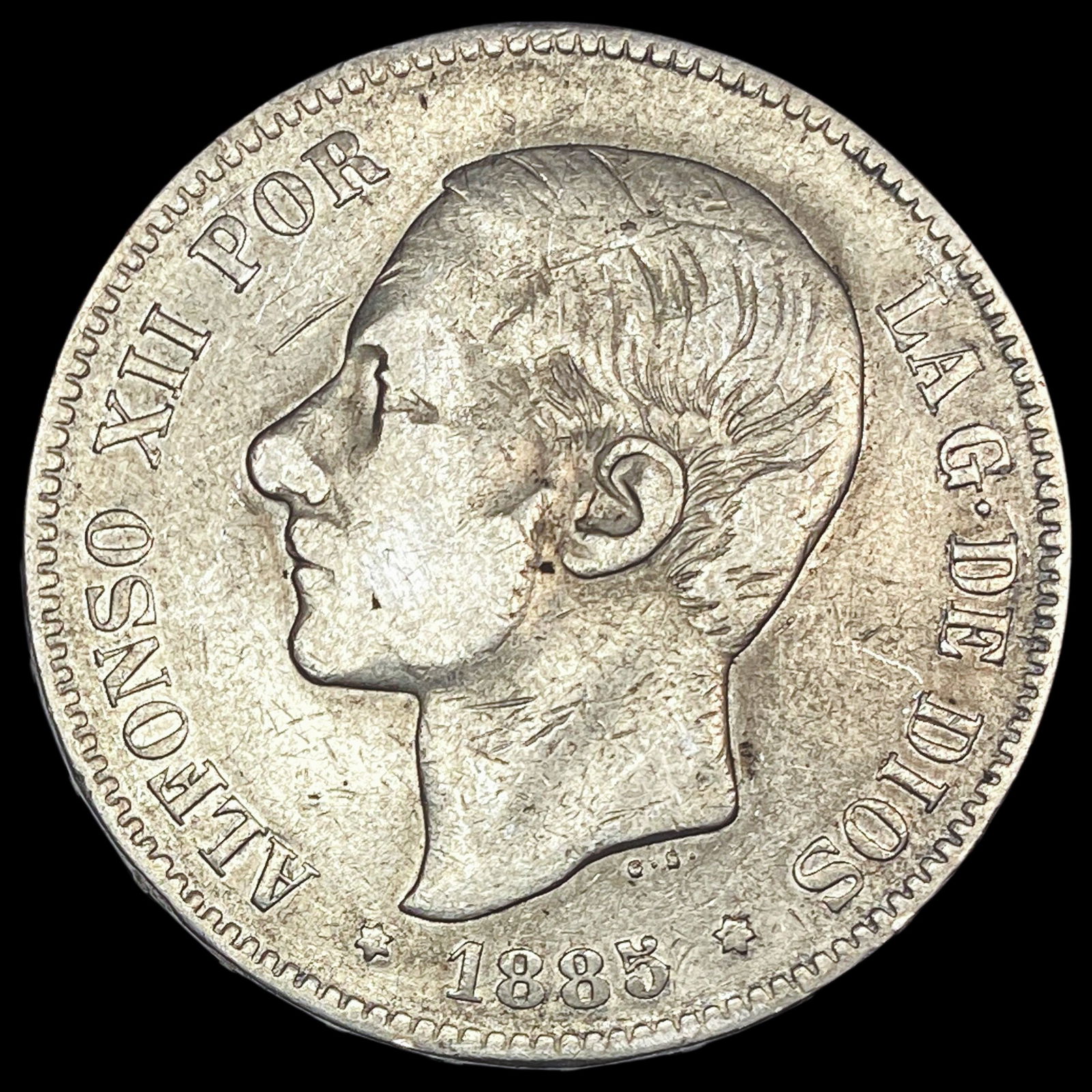 1885 Spain Silver 5 Pesetas HIGH GRADE: 1885 Spain Silver 5 Pesetas HIGH GRADE