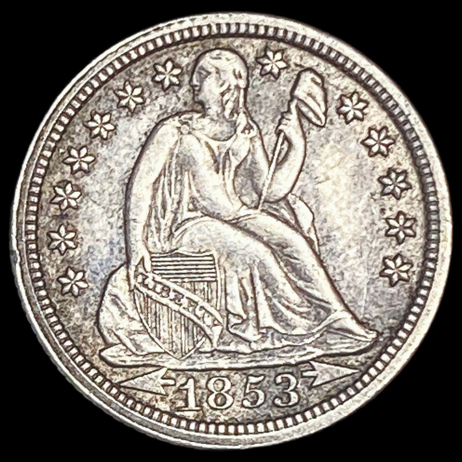 1853 Arrows Seated Liberty Dime CLOSELY UNCIRCULATED (1 of 2)