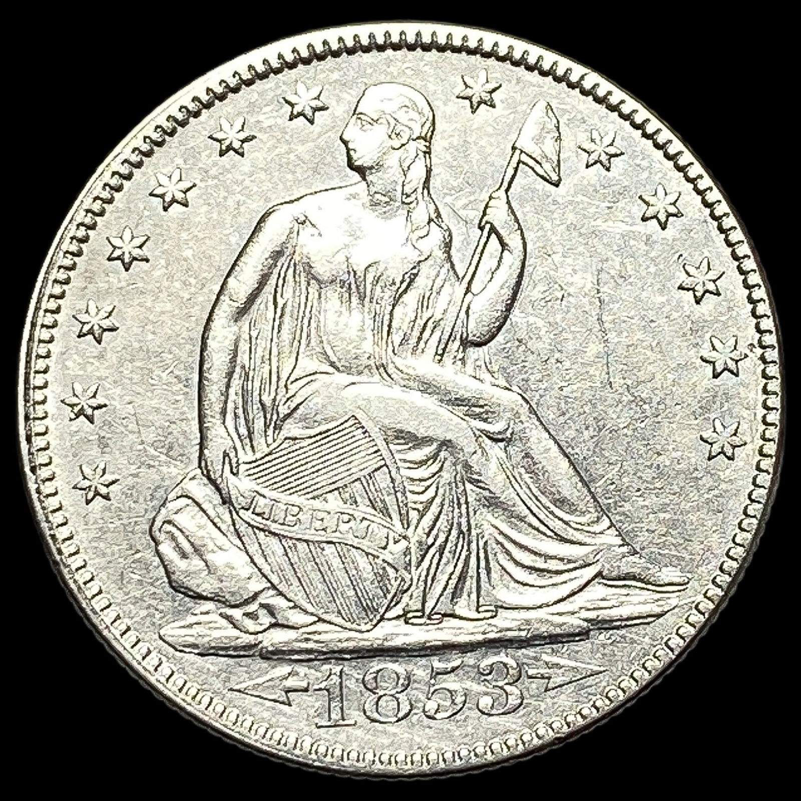 1853 Arrows & Rays Seated Liberty Half Dollar CLOSELY UNCIRCULATED (1 of 2)