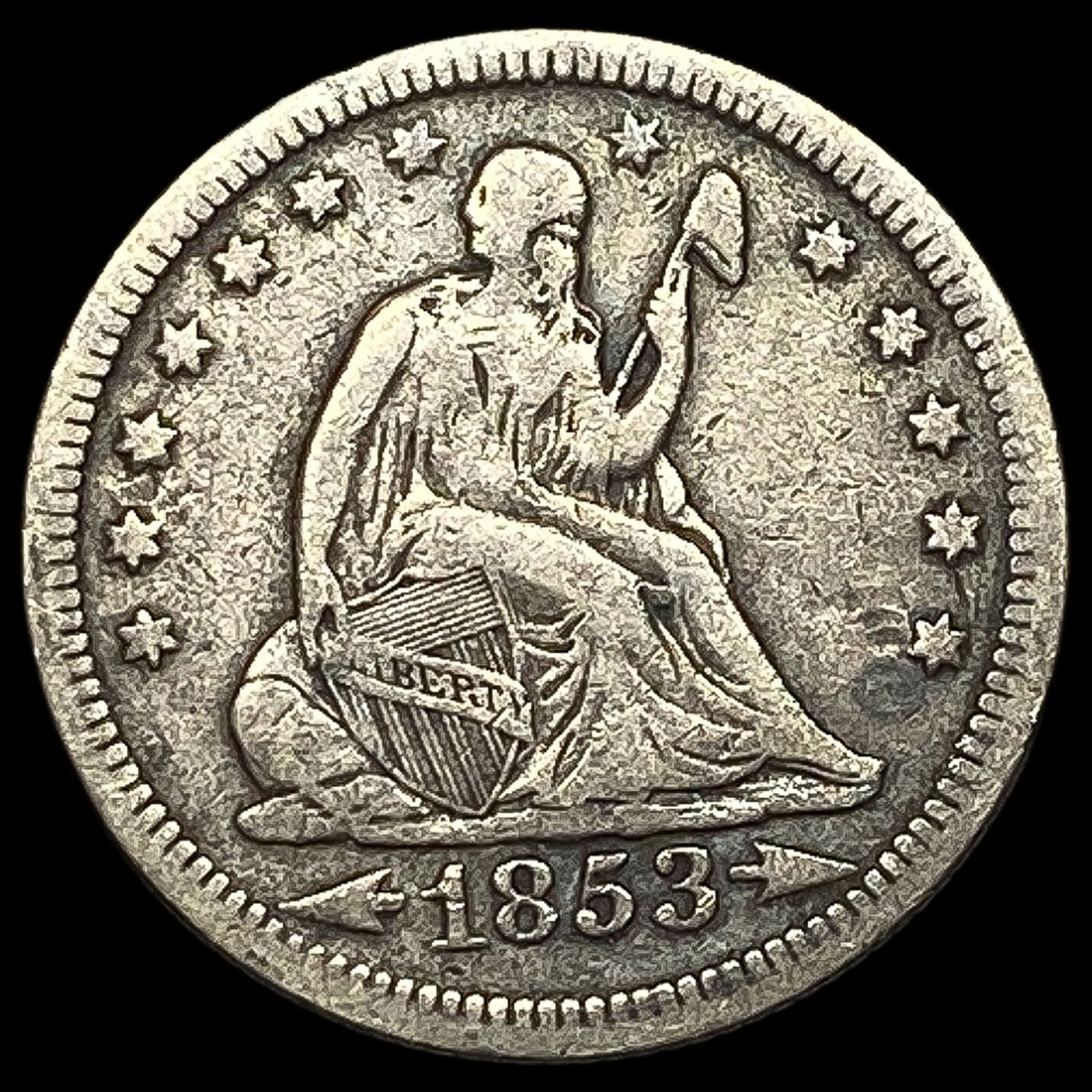 1853 Arrows & Rays Seated Liberty Quarter LIGHTLY CIRCULATED (1 of 2)