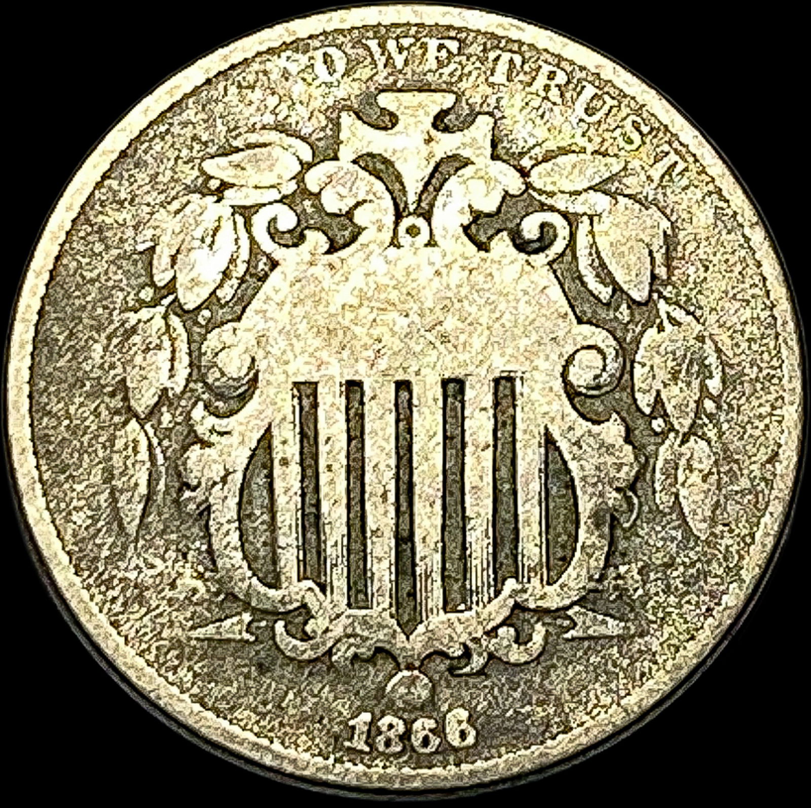 1866 Shield Nickel Rays LIGHTLY CIRCULATED: 1866 Shield Nickel Rays LIGHTLY CIRCULATED