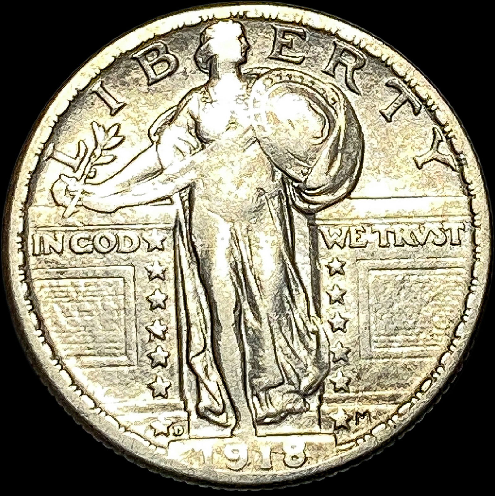 1918-D Silver Standing Liberty Quarter LIGHTLY CIRCULATED: 1918-D Silver Standing Liberty Quarter LIGHTLY CIRCULATED