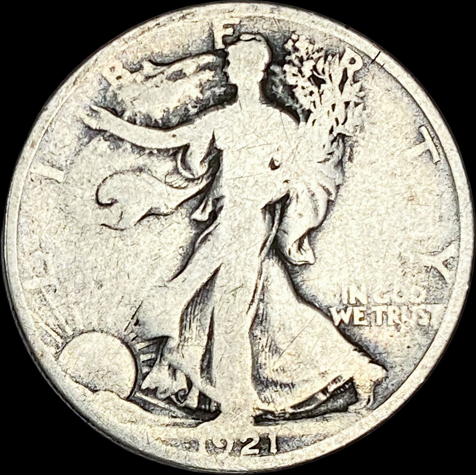 1921-D Silver Walking Liberty Half Dollar NICELY CIRCULATED: 1921-D Silver Walking Liberty Half Dollar NICELY CIRCULATED