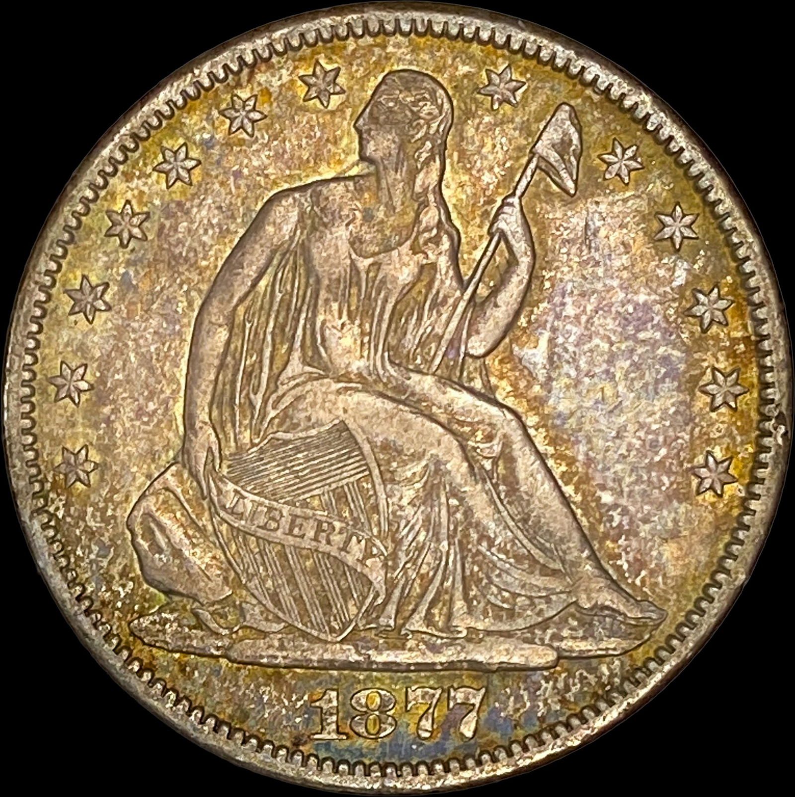 1877-CC Silver Seated Liberty Half Dollar NEARLY UNCIRCULATED: 1877-CC Silver Seated Liberty Half Dollar NEARLY UNCIRCULATED