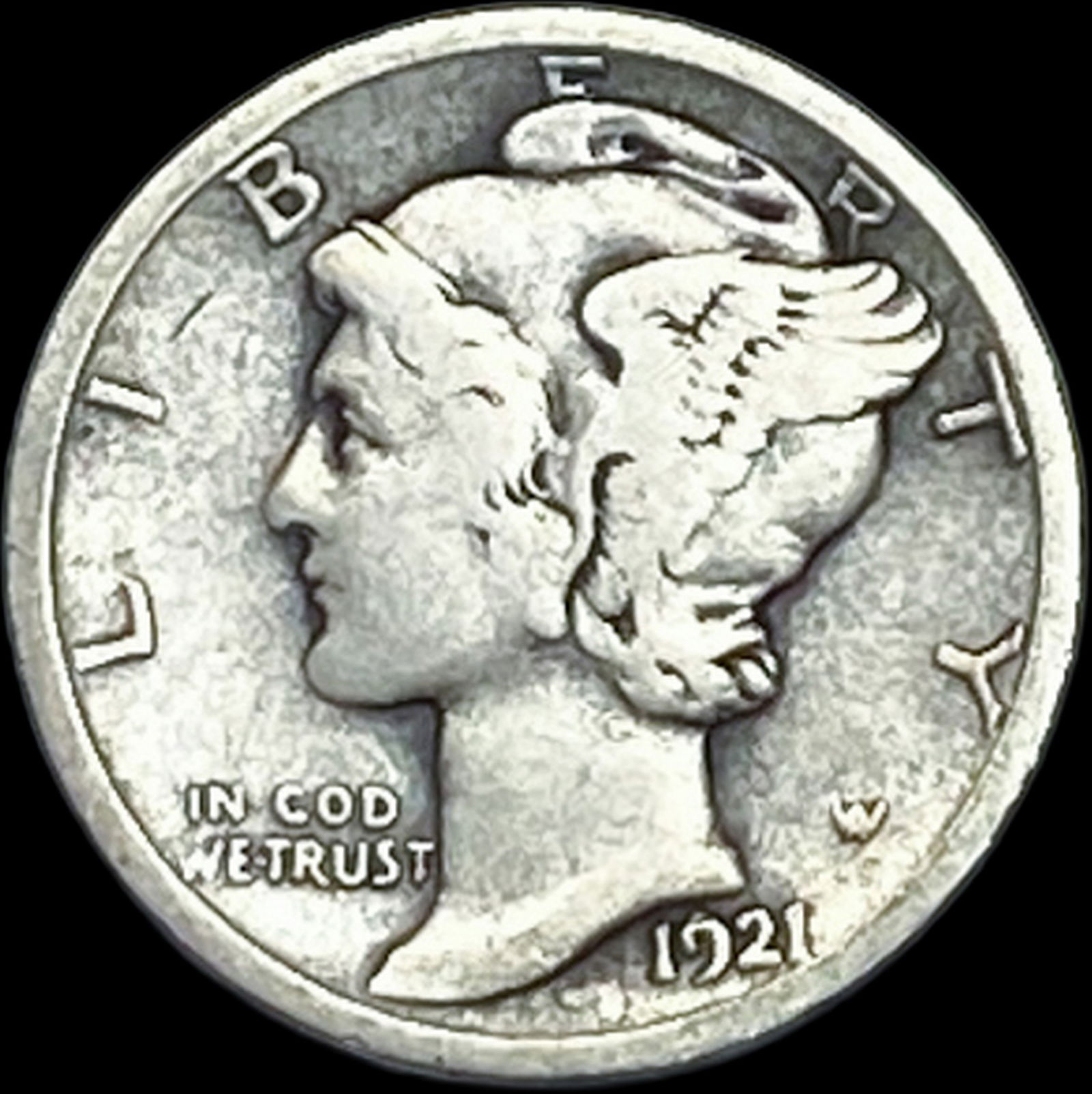1921-D Silver Mercury Dime NICELY CIRCULATED: 1921-D Silver Mercury Dime NICELY CIRCULATED