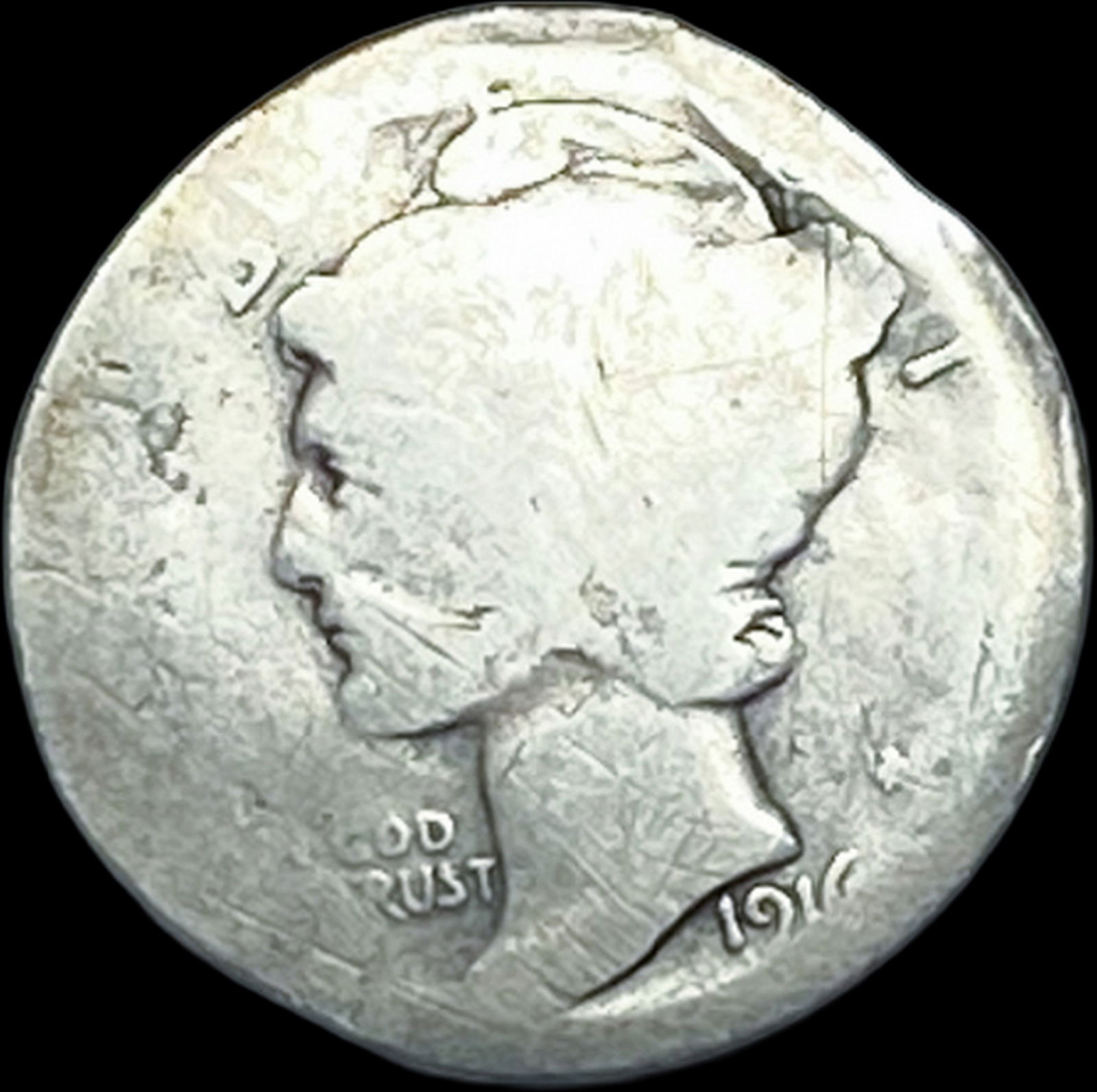 1916-D Silver Mercury Dime NICELY CIRCULATED: 1916-D Silver Mercury Dime NICELY CIRCULATED