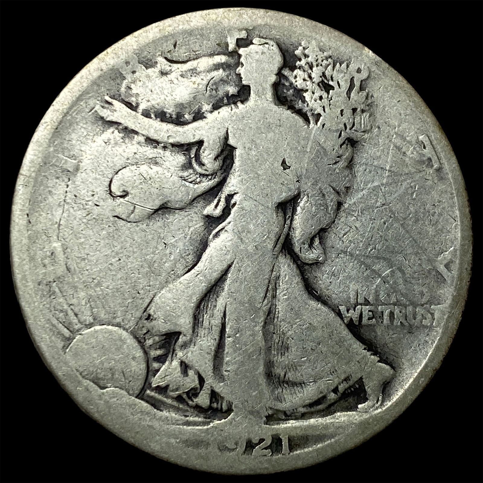 1921-D Silver Walking Liberty Half Dollar NICELY CIRCULATED: 1921-D Silver Walking Liberty Half Dollar NICELY CIRCULATED