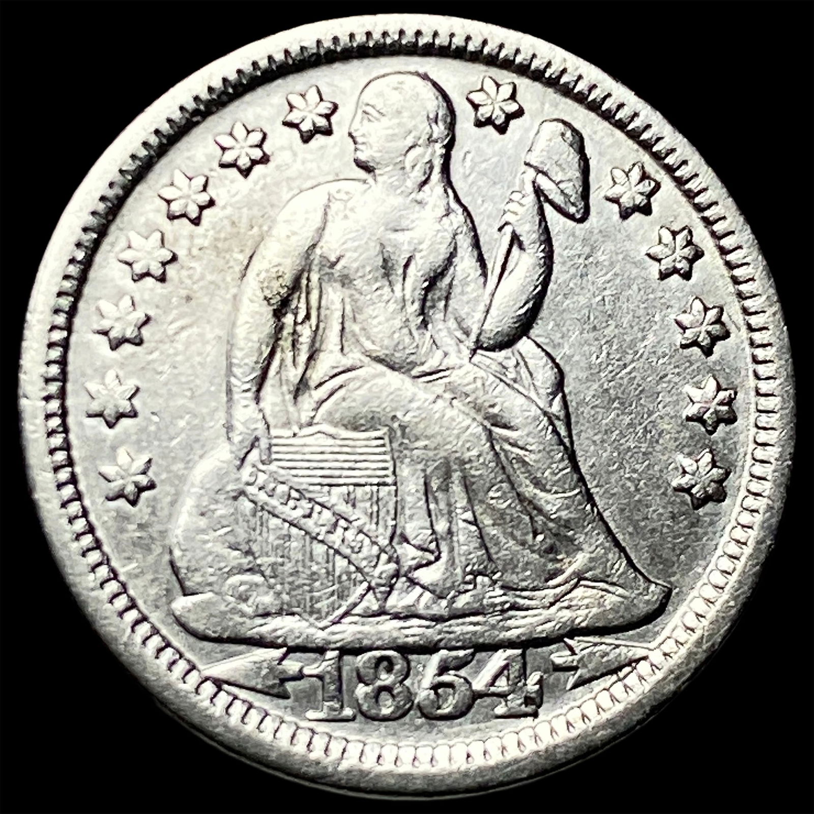 1854 Arrows Seated Liberty Dime CLOSELY UNCIRCULATED (1 of 2)