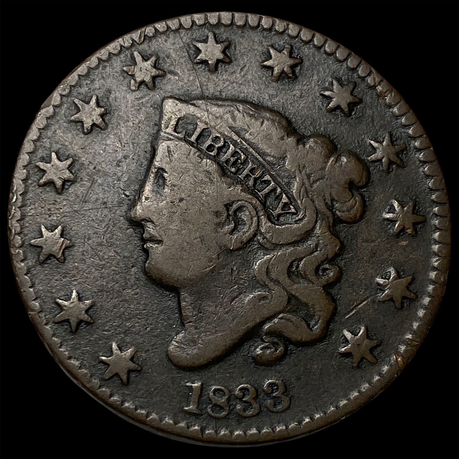 1833 Coronet Head Large Cent LIGHTLY CIRCULATED: 1833 Coronet Head Large Cent LIGHTLY CIRCULATED