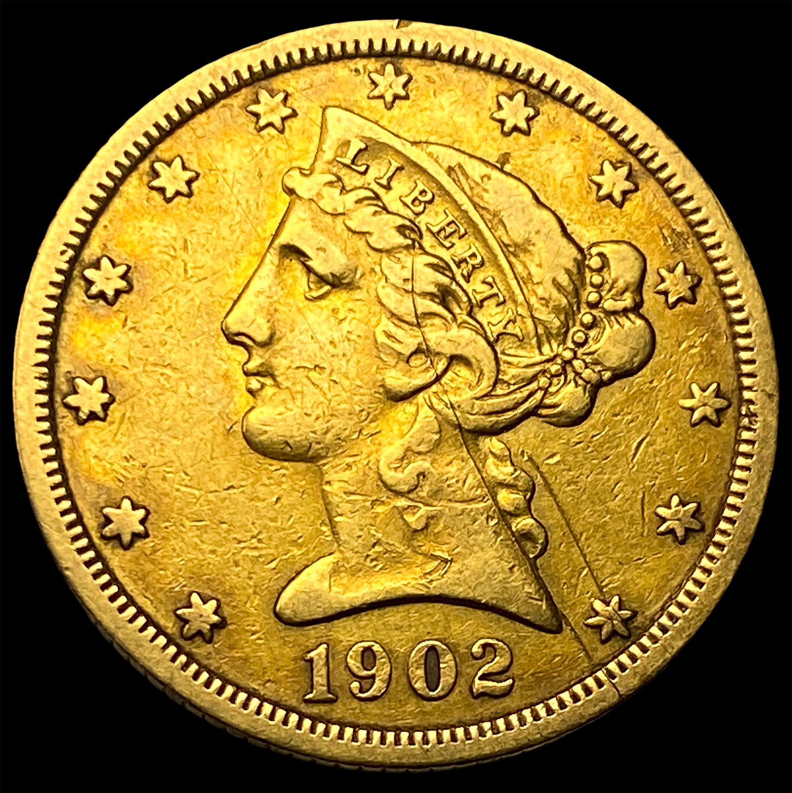 1902-S Liberty Head Half Eagle $5 Gold NEARLY UNCIRCULATED: 1902-S Liberty Head Half Eagle $5 Gold NEARLY UNCIRCULATED