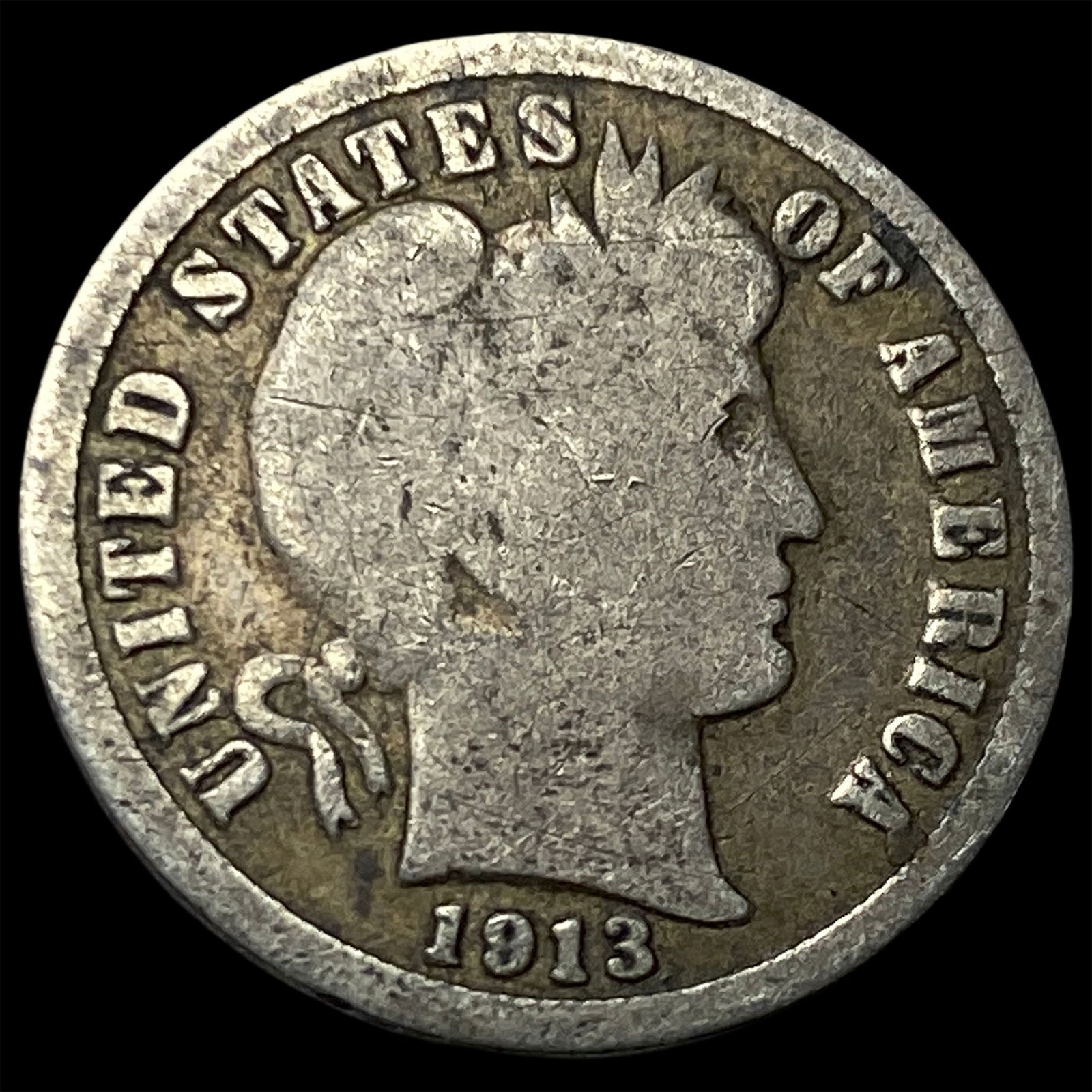 1913-S Silver Barber Dime NICELY CIRCULATED (1 of 2)