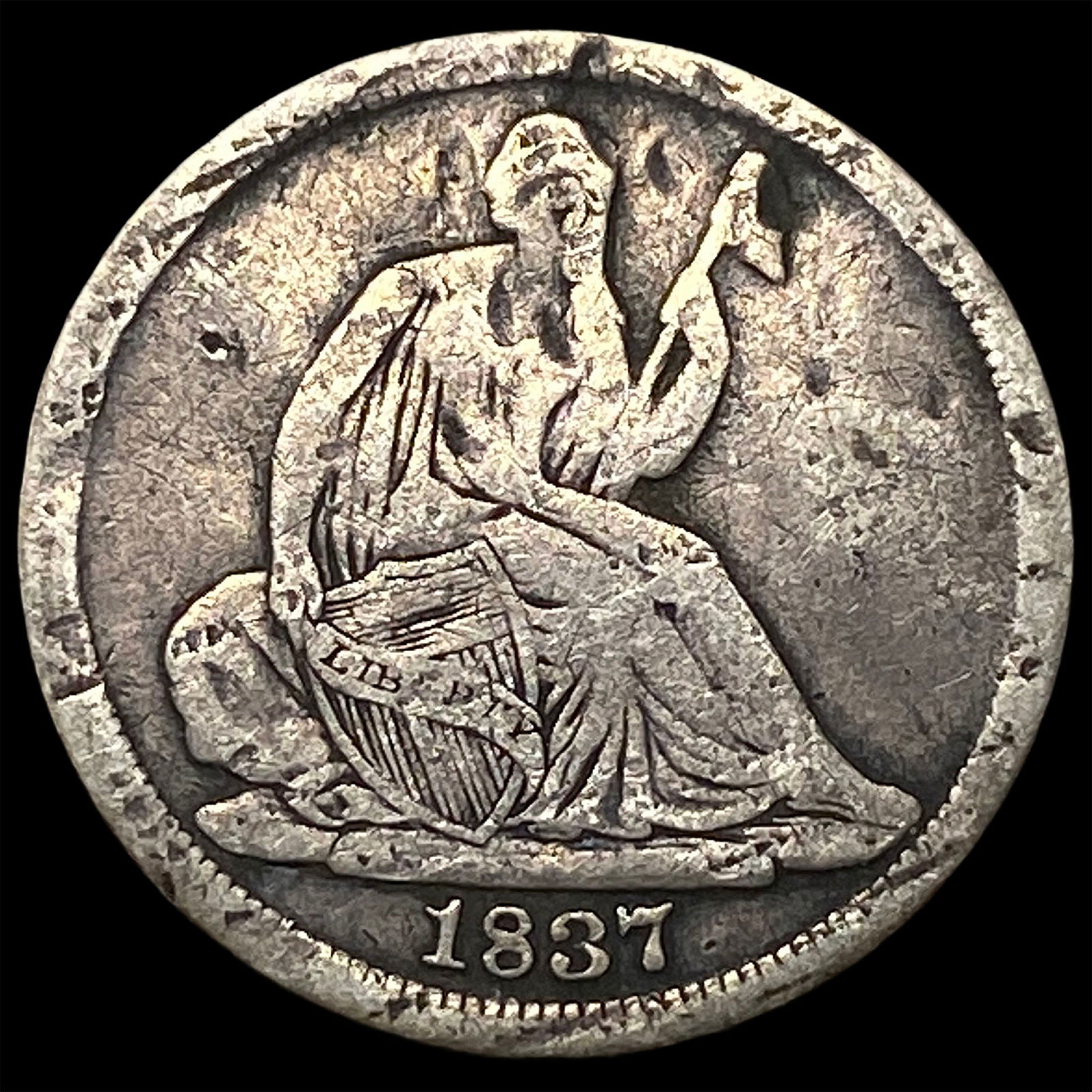 1837 Silver Seated Liberty Half Dime No Stars NICELY CIRCULATED (1 of 2)