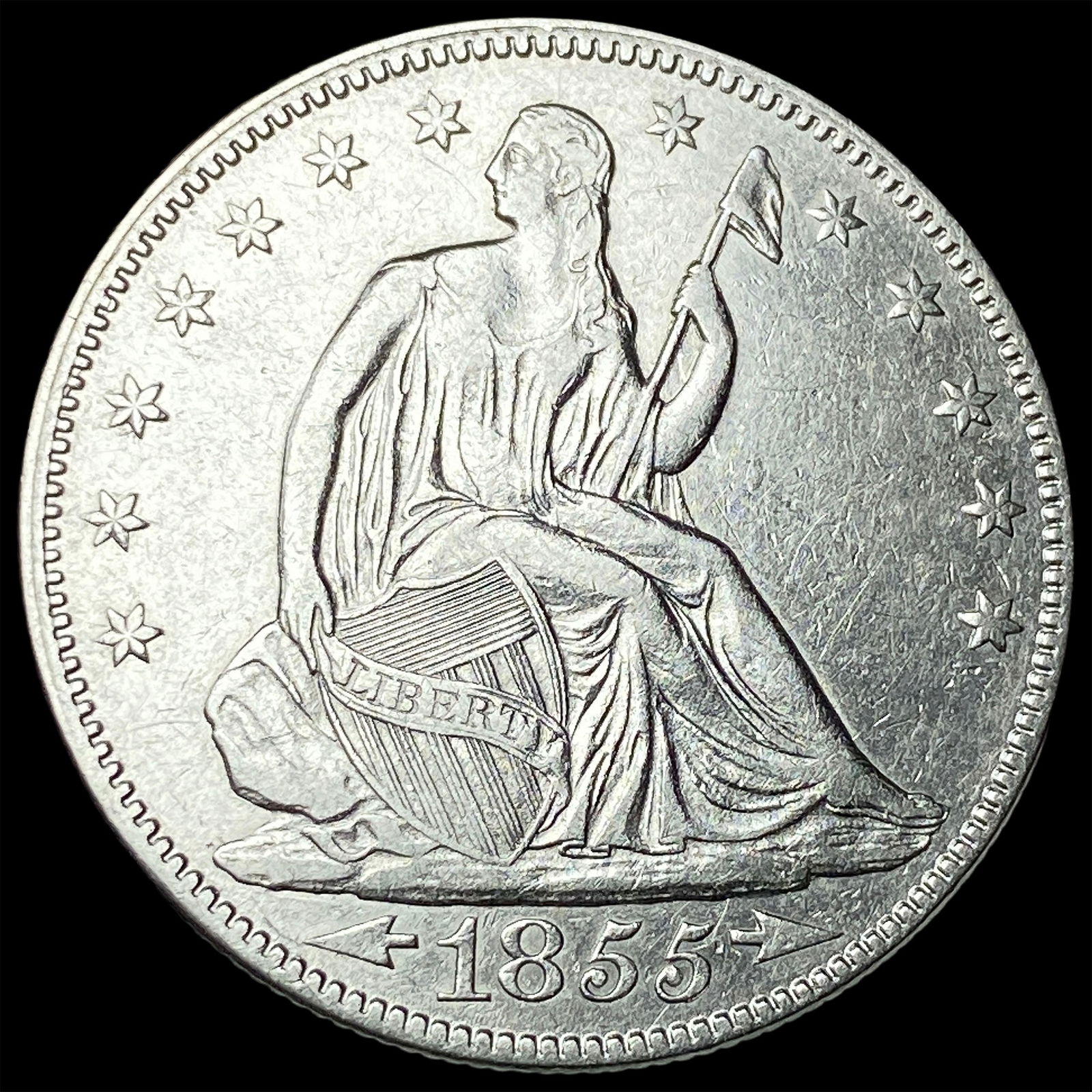 1855 Arrows Seated Liberty Half Dollar CLOSELY UNCIRCULATED (1 of 2)