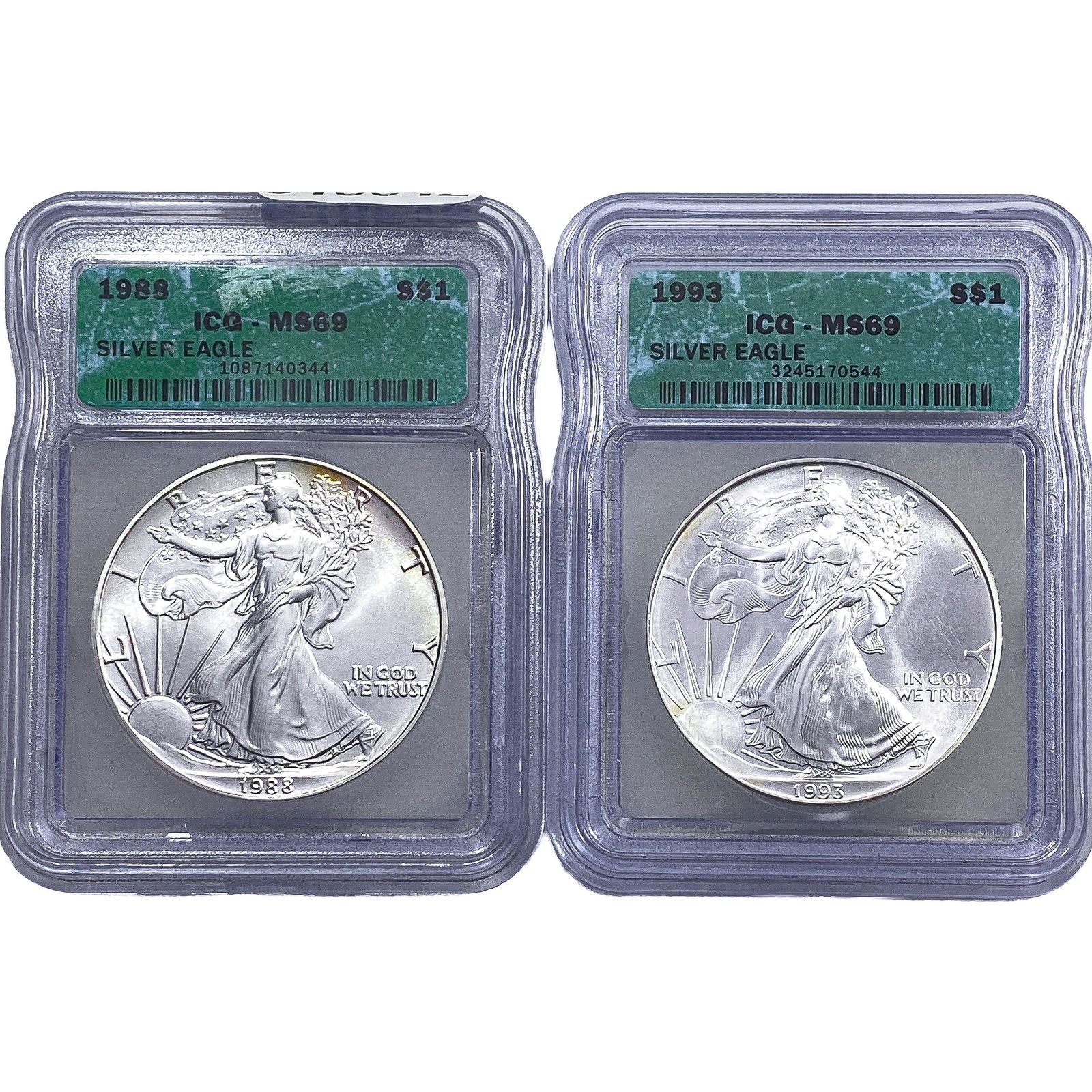 [2 Coins] 1988-1993 Silver Eagle ICG MS69 (1 of 2)
