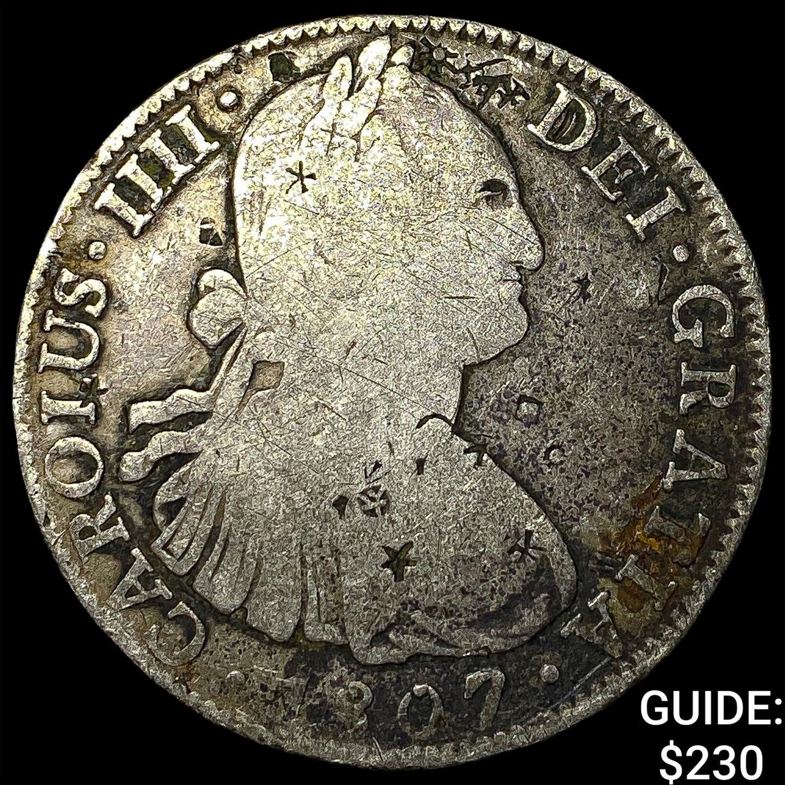 1807 Colonial Spain Silver 8 Reales Punchmarked NEARLY UNCIRCULATED: 1807 Colonial Spain Silver 8 Reales Punchmarked NEARLY UNCIRCULATED