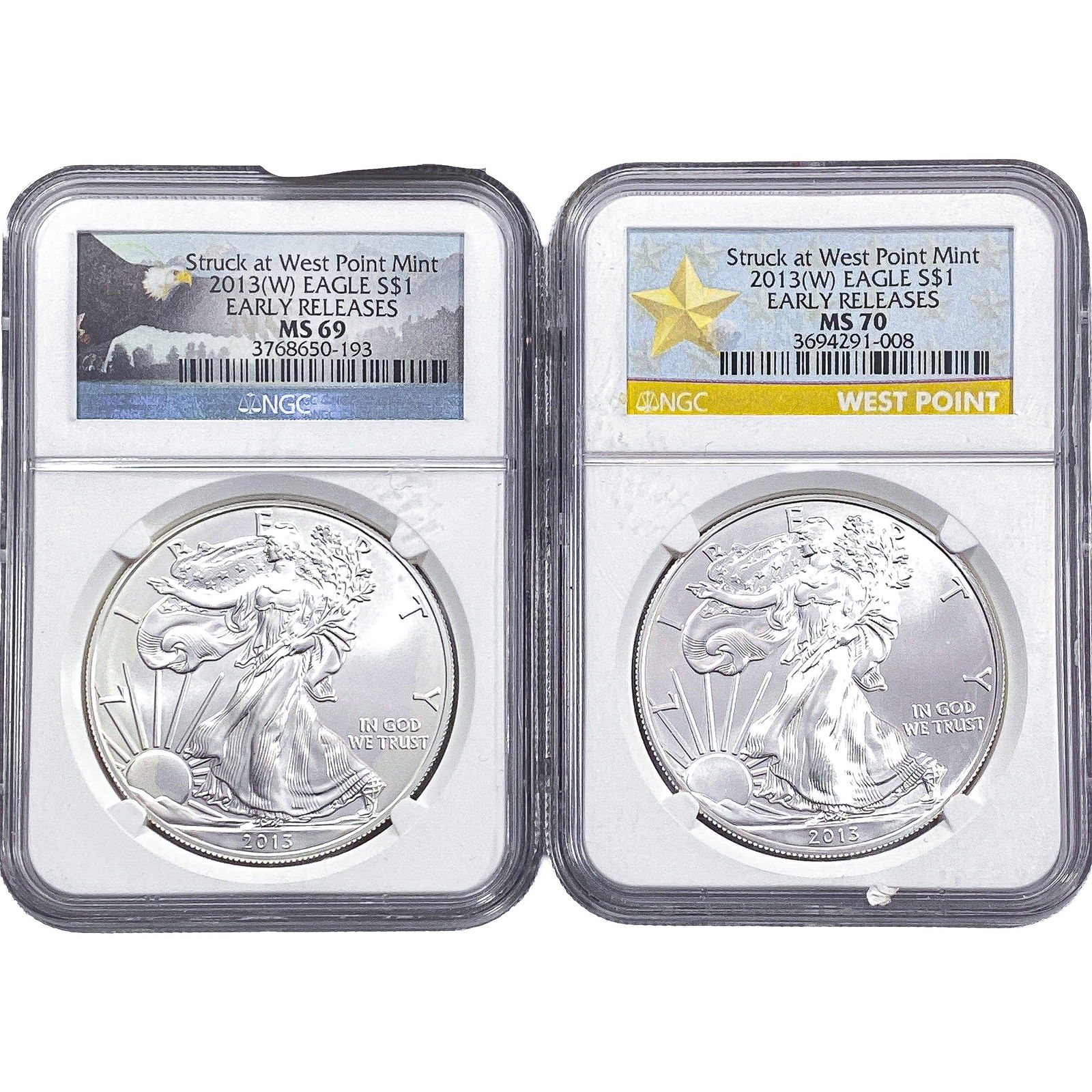 [2 Coins] 2013 Silver Eagle NGC MS69-70: [2 Coins] 2013 Silver Eagle NGC MS69-70