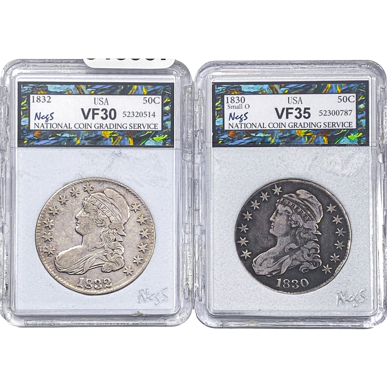 [2 Coins] 1830-1832 Capped Bust Half Dollar NCGS VF30-35: [2 Coins] 1830-1832 Capped Bust Half Dollar NCGS VF30-35