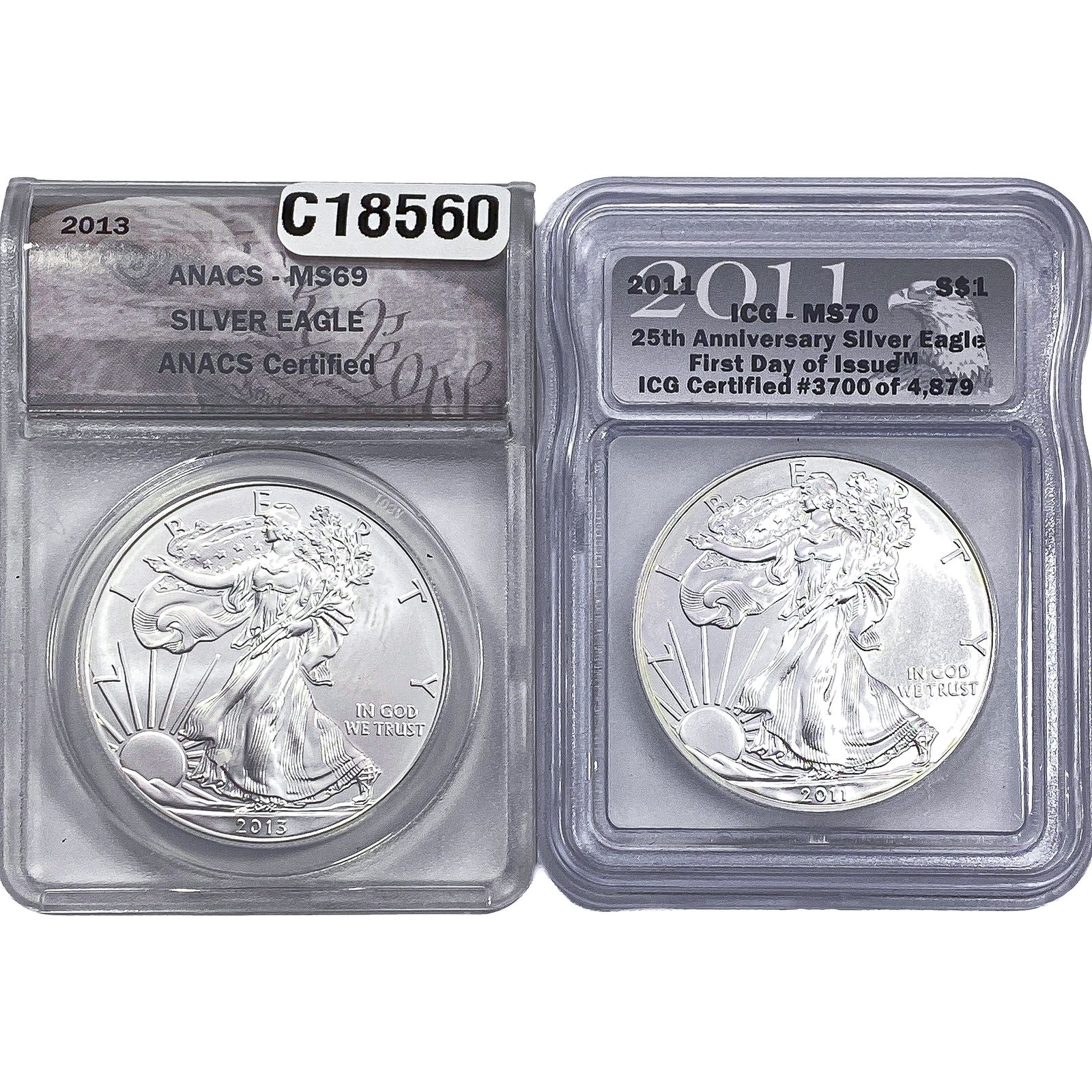 [2 Coins] 2011-2013 Silver Eagle ICG/ANACS MS69-70 (1 of 2)