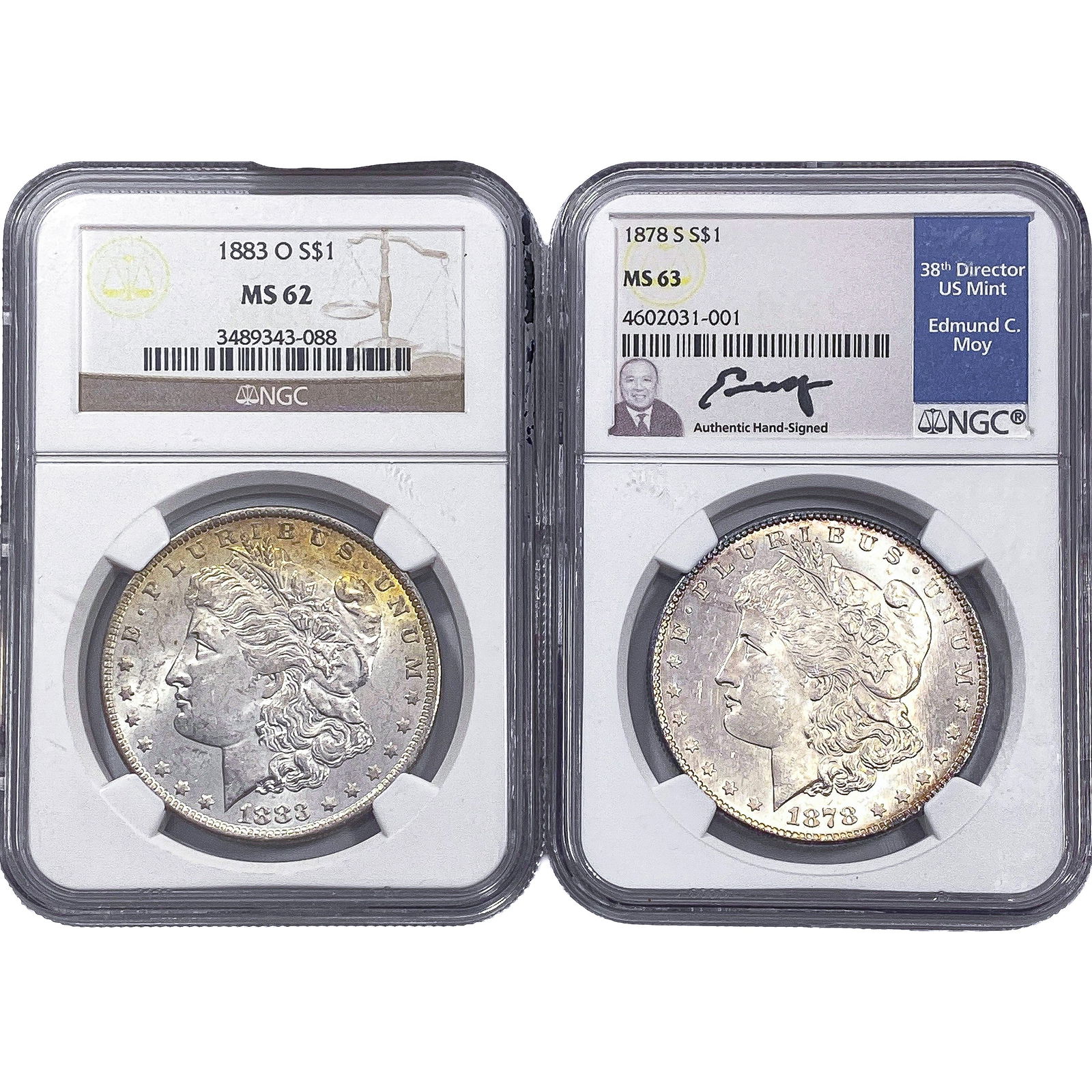 [2 Coins] 1878-1883 Morgan Silver Dollar NGC MS62-63 (1 of 2)
