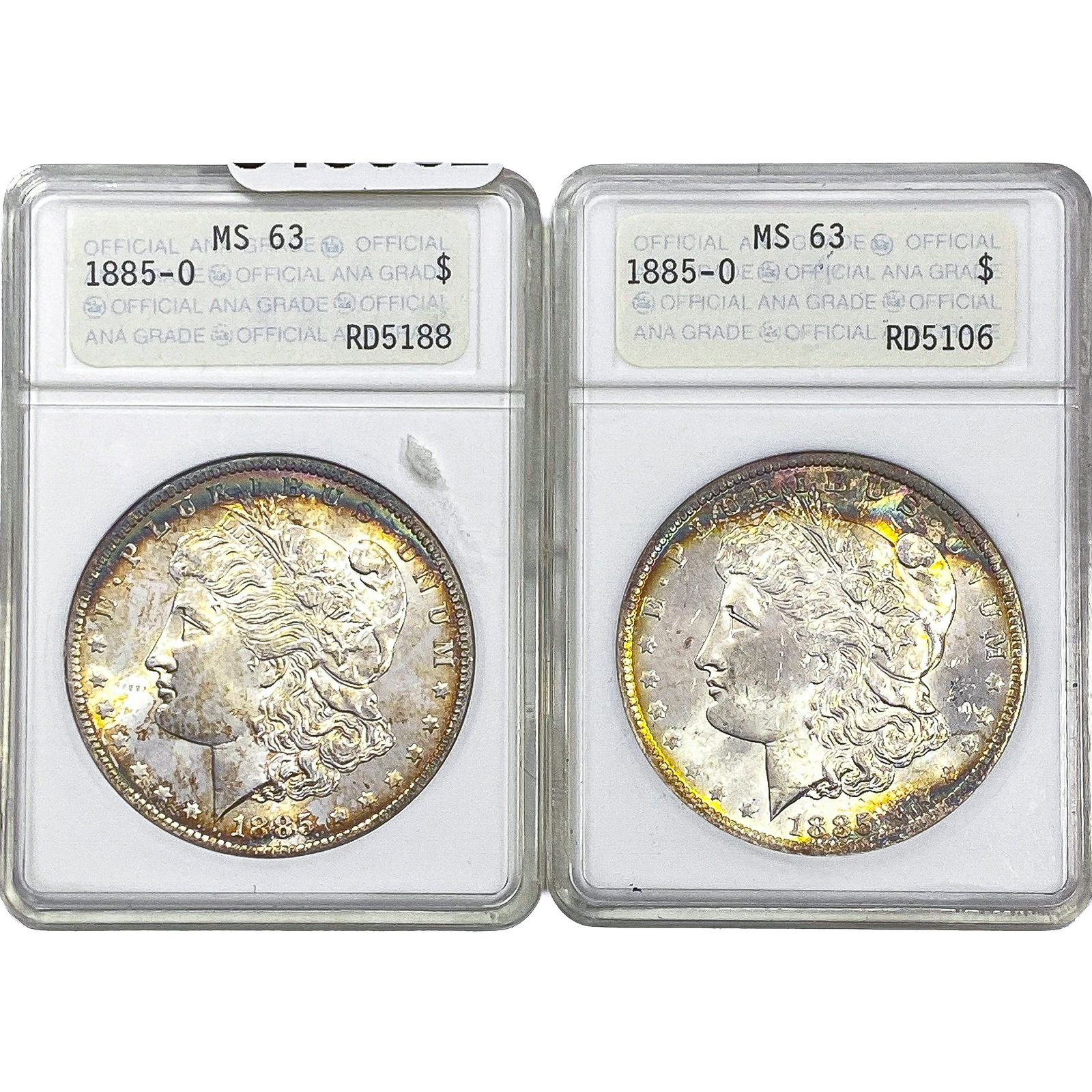 [2 Coins] 1885-O Morgan Silver Dollar ANACS MS63 (1 of 2)