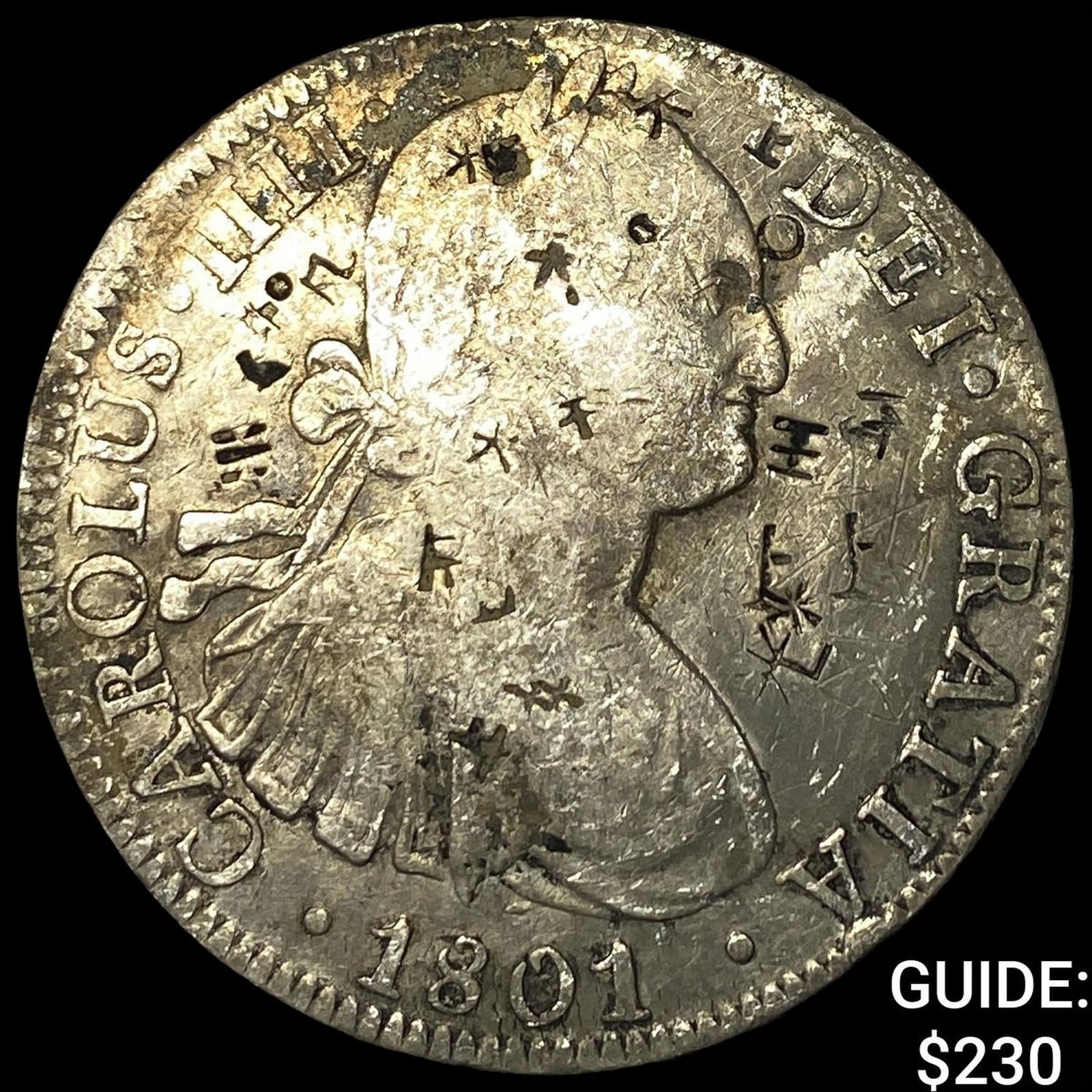 1801 Colonial Spain Silver 8 Reales Punchmarked NEARLY UNCIRCULATED: 1801 Colonial Spain Silver 8 Reales Punchmarked NEARLY UNCIRCULATED