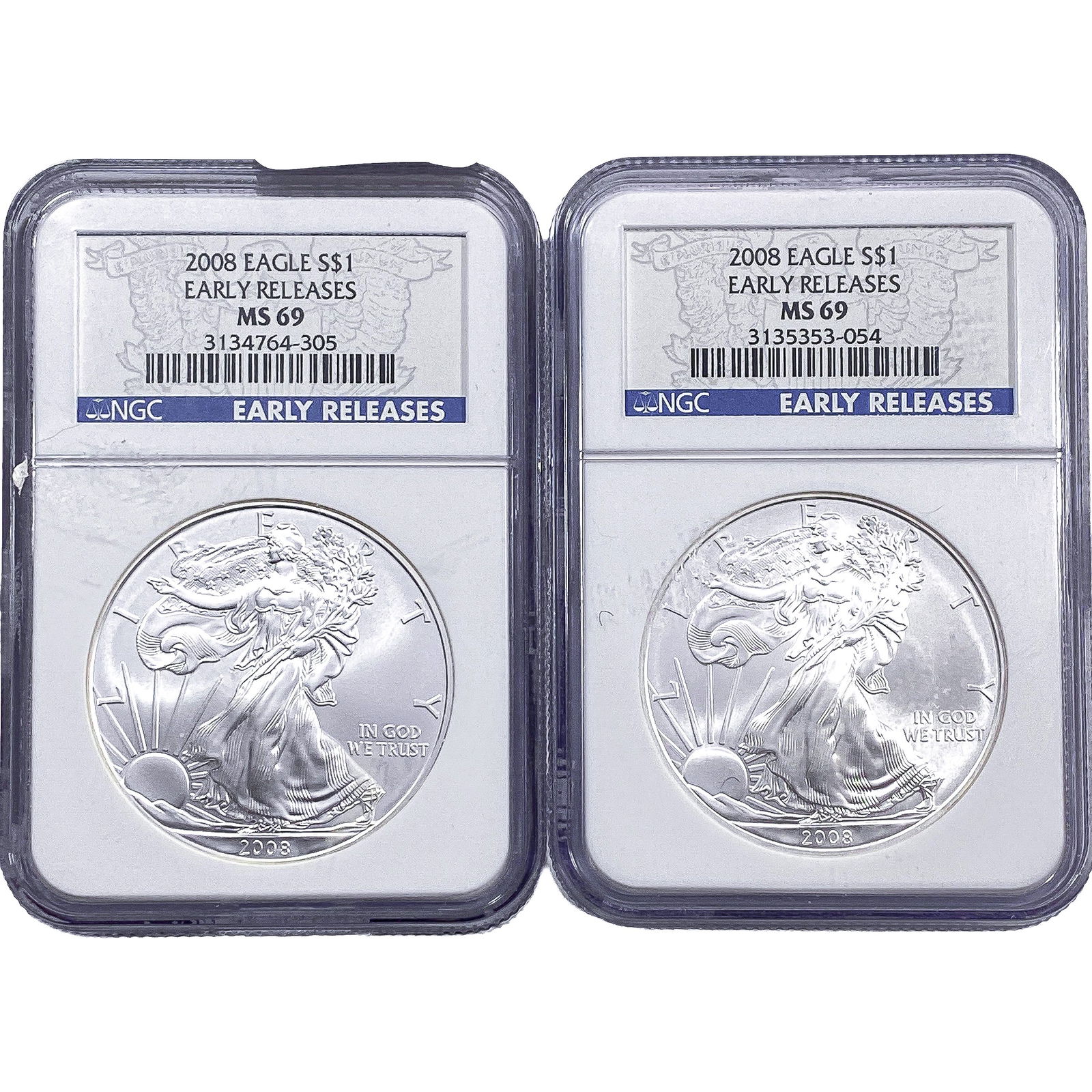 [2 Coins] 2008 Silver Eagle NGC MS69 (1 of 2)