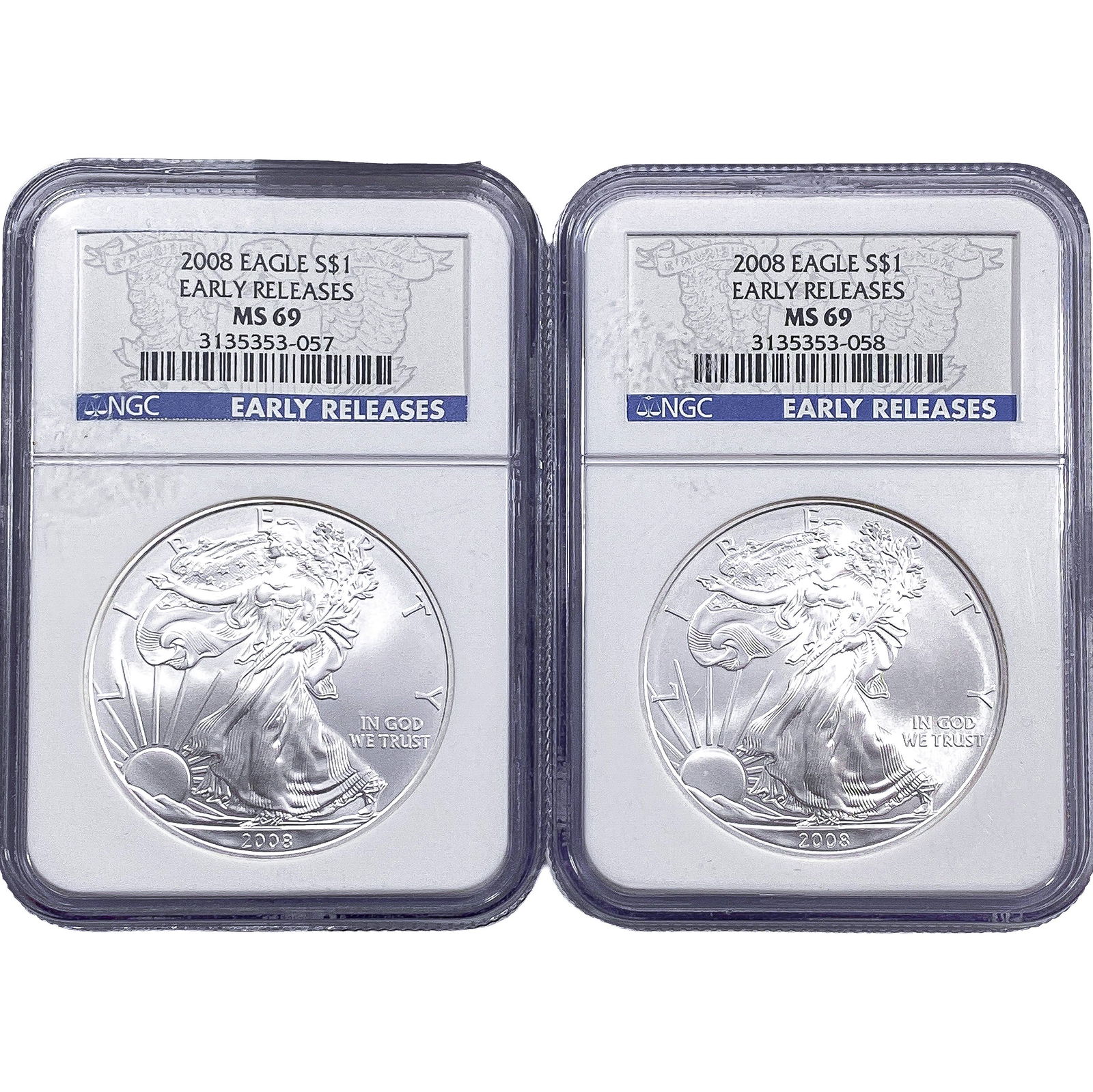 [2 Coins] 2008 Silver Eagle NGC MS69 (1 of 2)