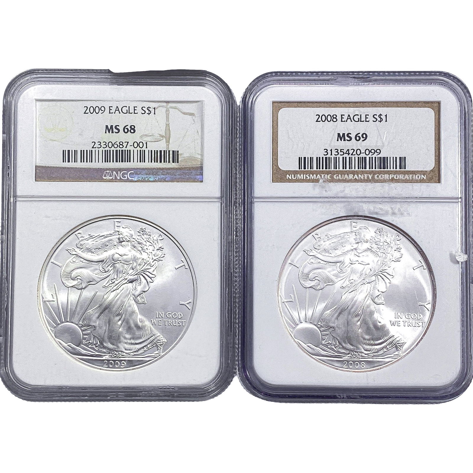 [2 Coins] 2008-2009 Silver Eagle NGC MS68-69 (1 of 2)