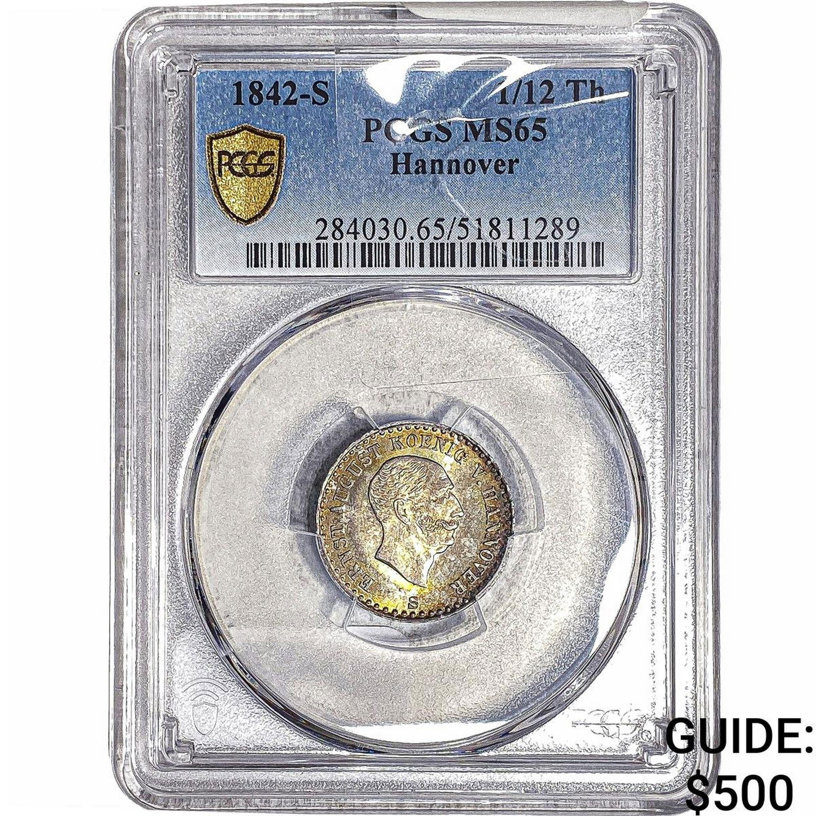 1842-S Hanover Silver 1/12th Thaler PCGS MS65: 1842-S Hanover Silver 1/12th Thaler PCGS MS65