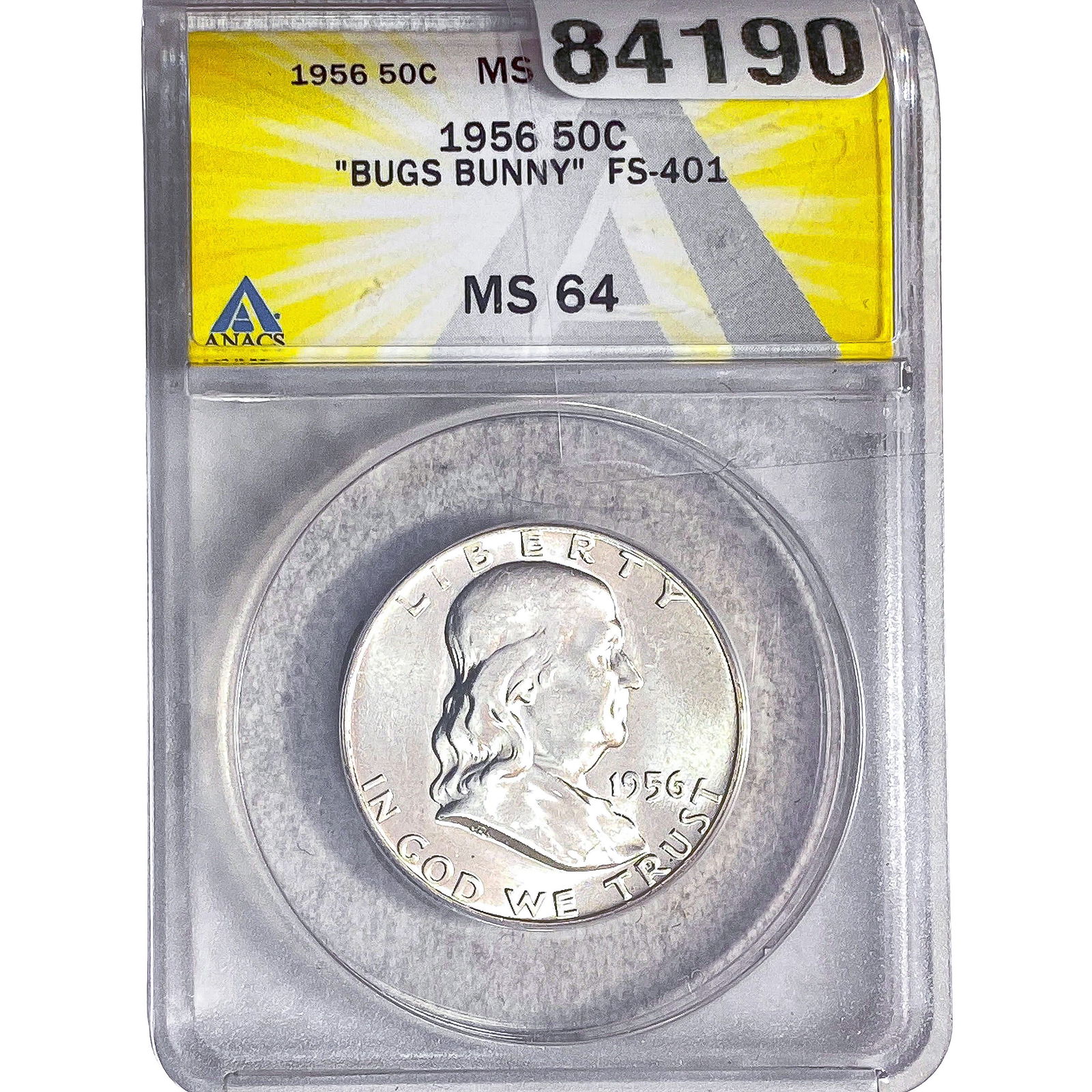 1956 Franklin Half Dollar ANACS MS64 Bugs Bunny: 1956 Franklin Half Dollar ANACS MS64 Bugs Bunny