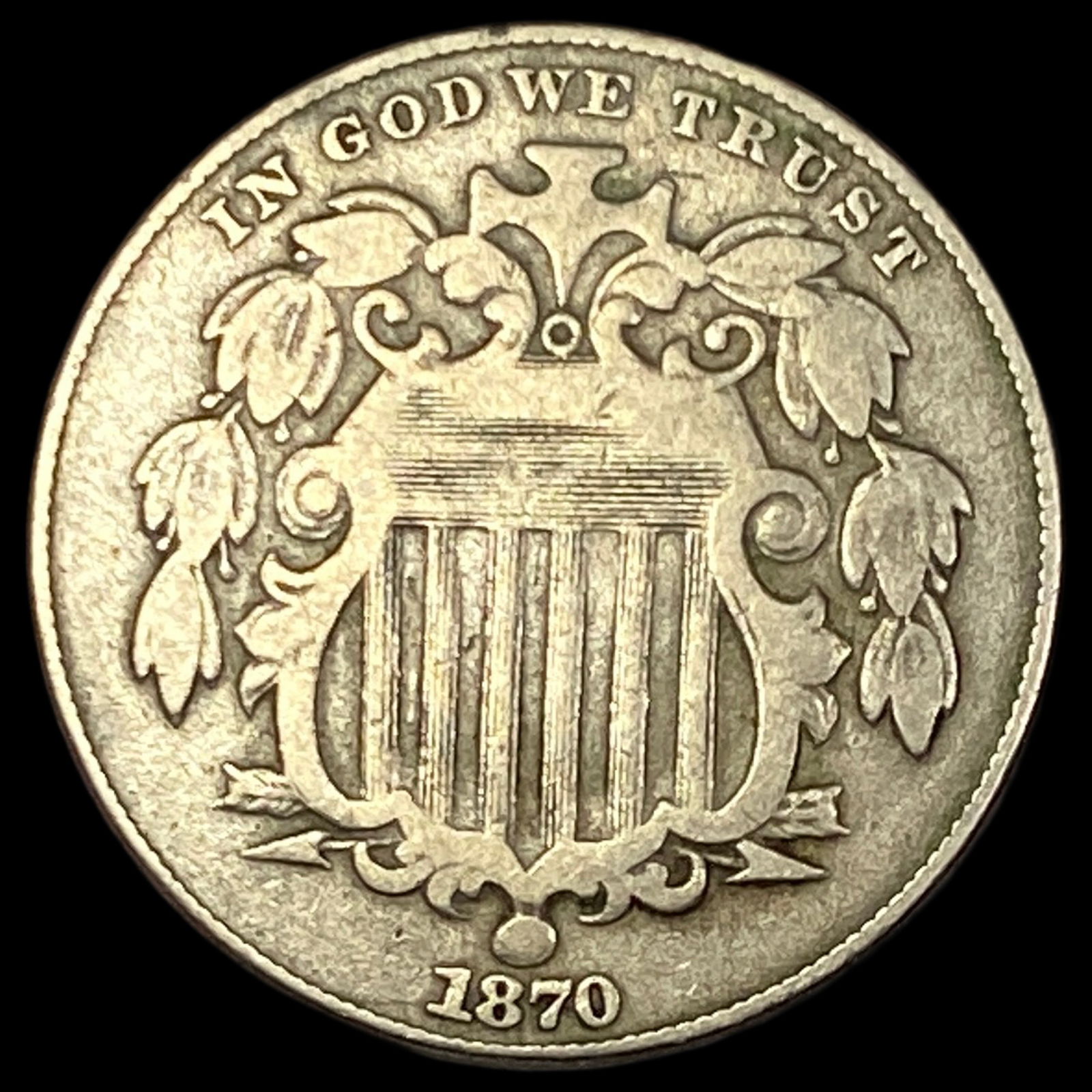 1870 Shield Nickel ABOUT UNCIRCULATED: 1870 Shield Nickel ABOUT UNCIRCULATED