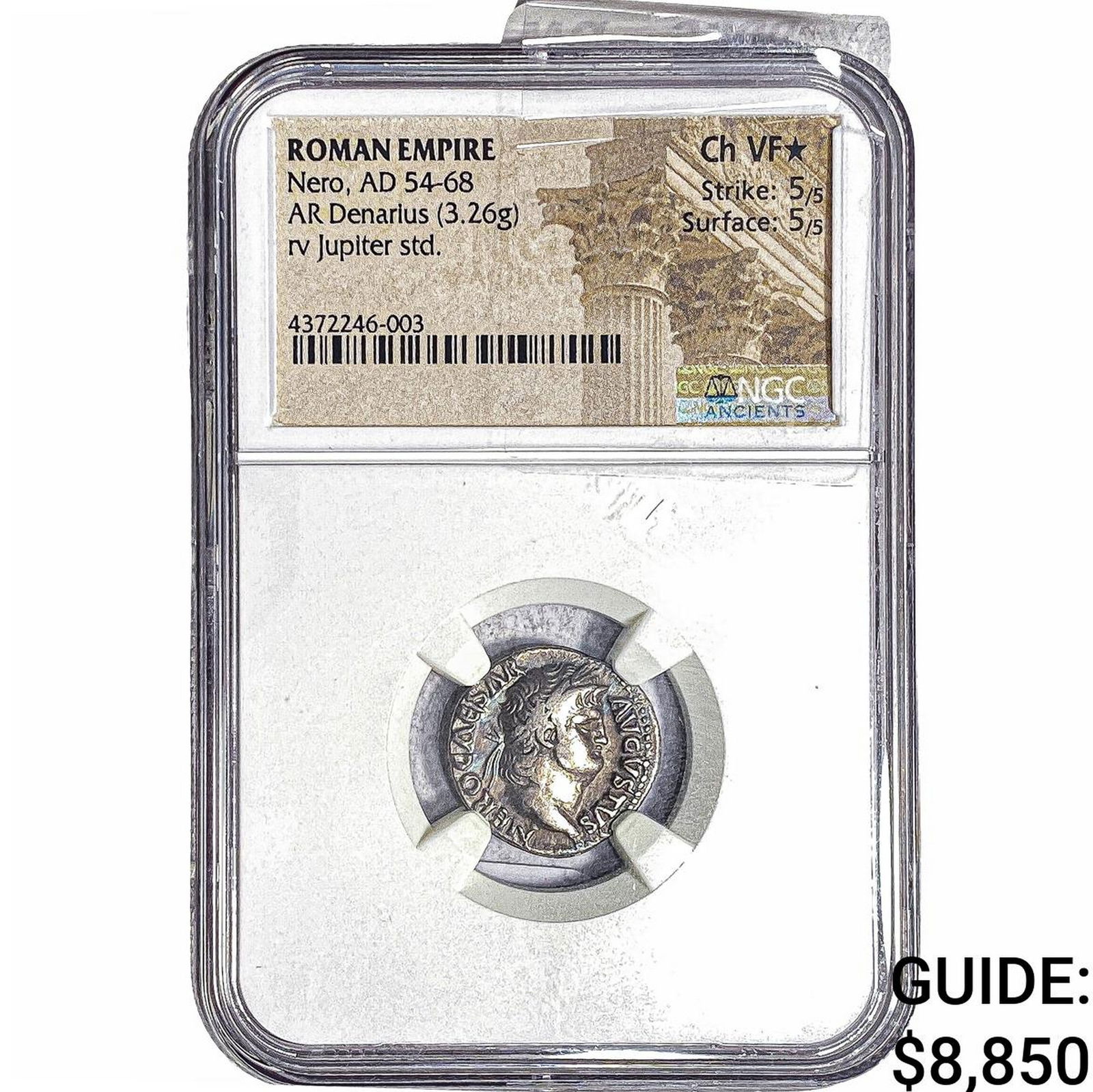 Roman Empire Nero 54-68 AD Silver Denarius NGC Ch VF5/5, 5/5 *: Roman Empire Nero 54-68 AD Silver Denarius NGC Ch VF5/5, 5/5 *