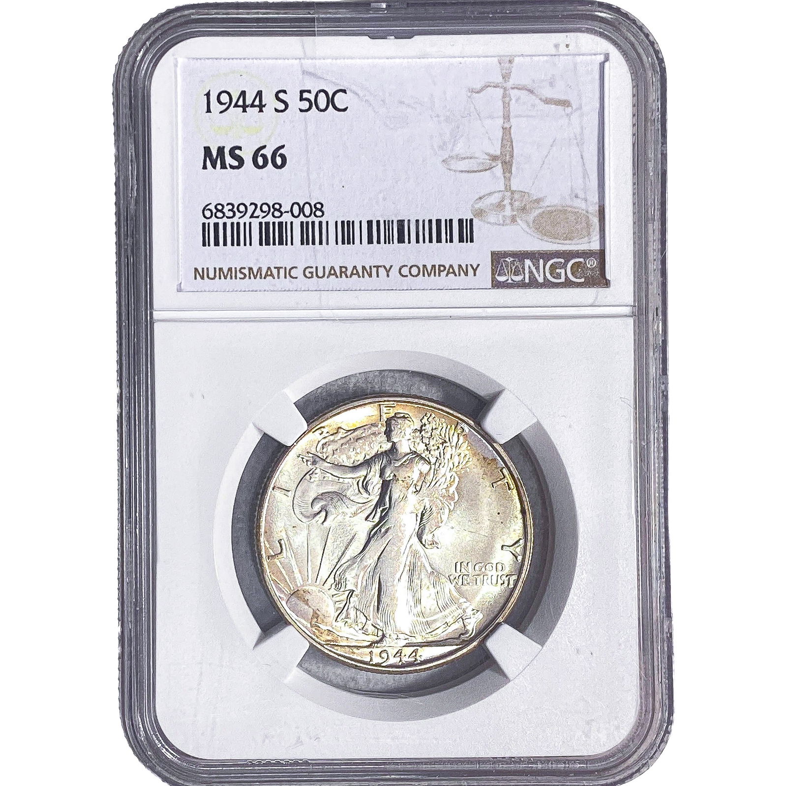 1944-S Walking Liberty Half Dollar NGC MS66: 1944-S Walking Liberty Half Dollar NGC MS66