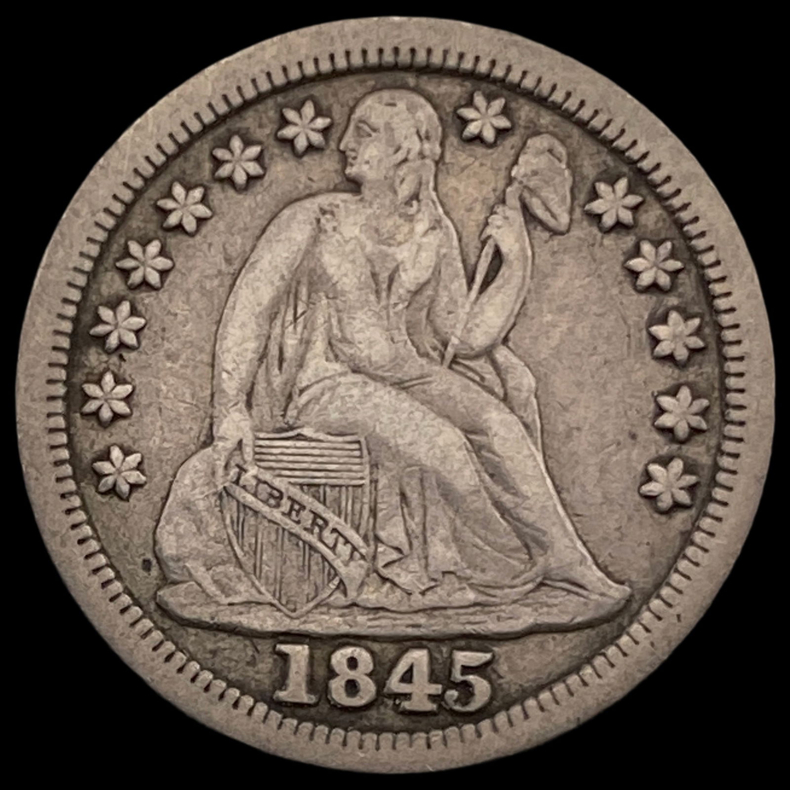 1845 Seated Liberty Dime NEARLY UNCIRCULATED: 1845 Seated Liberty Dime NEARLY UNCIRCULATED