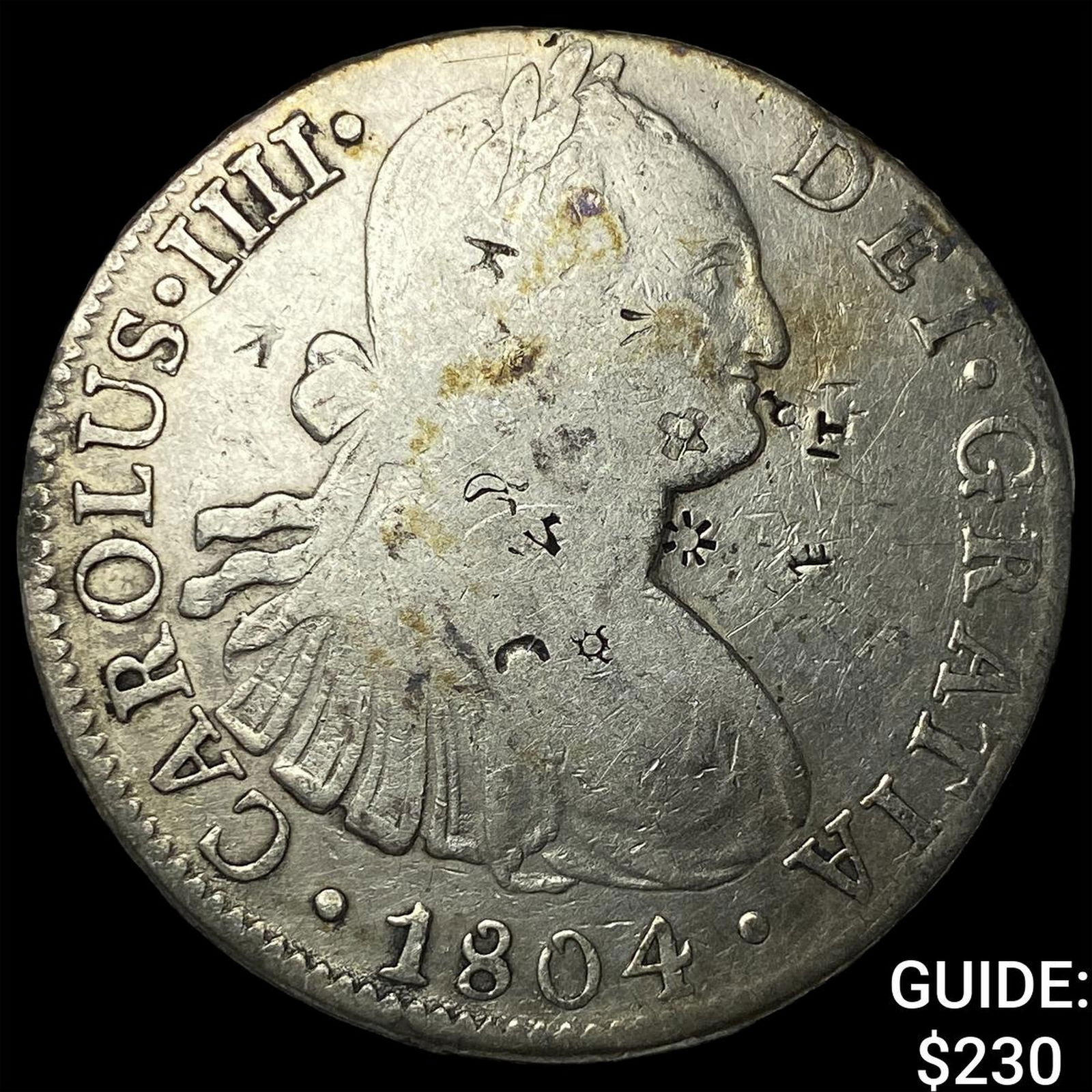 1804 Colonial Spain Silver 8 Reales Punchmarked NEARLY UNCIRCULATED: 1804 Colonial Spain Silver 8 Reales Punchmarked NEARLY UNCIRCULATED