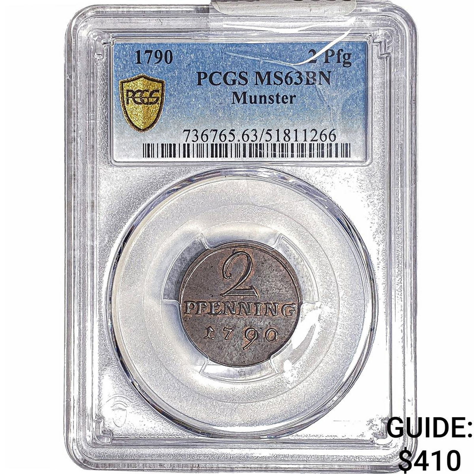 1790 Munster Copper 2 Pfennigs PCGS MS63 BN: 1790 Munster Copper 2 Pfennigs PCGS MS63 BN
