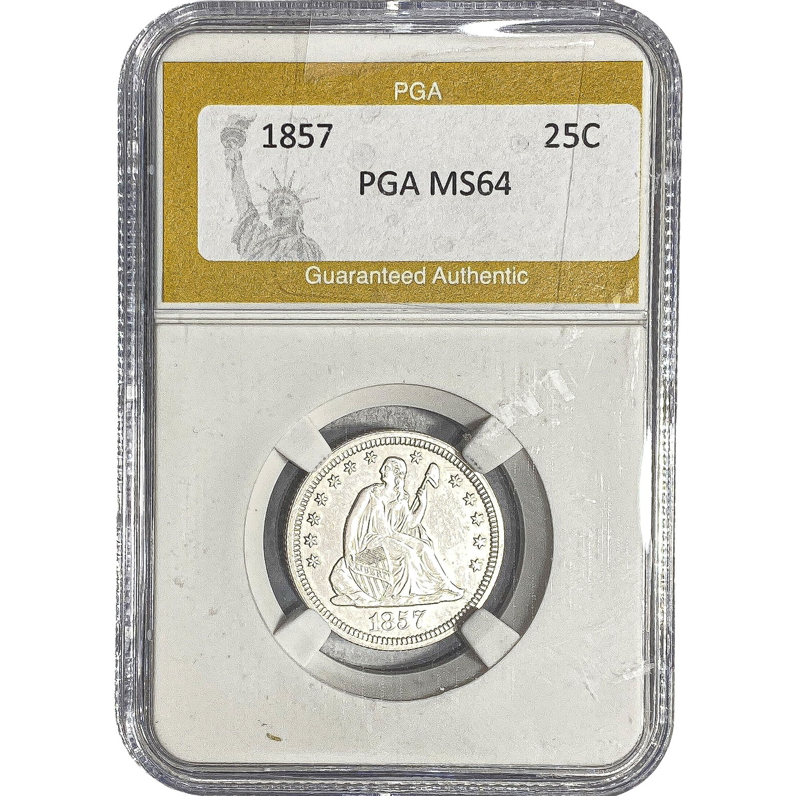 1857 Seated Liberty Quarter PGA MS64: 1857 Seated Liberty Quarter PGA MS64