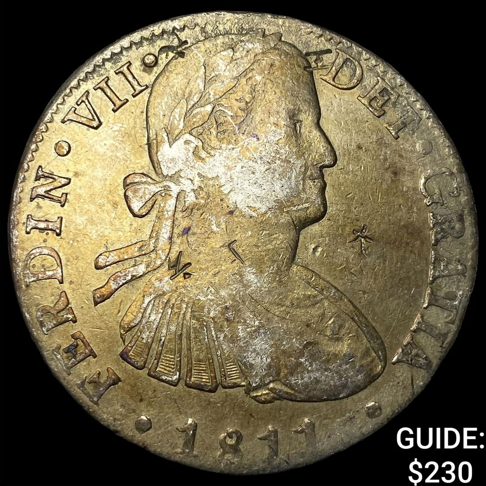 1811 Colonial Spain Silver 8 Reales Punchmarked NEARLY UNCIRCULATED: 1811 Colonial Spain Silver 8 Reales Punchmarked NEARLY UNCIRCULATED