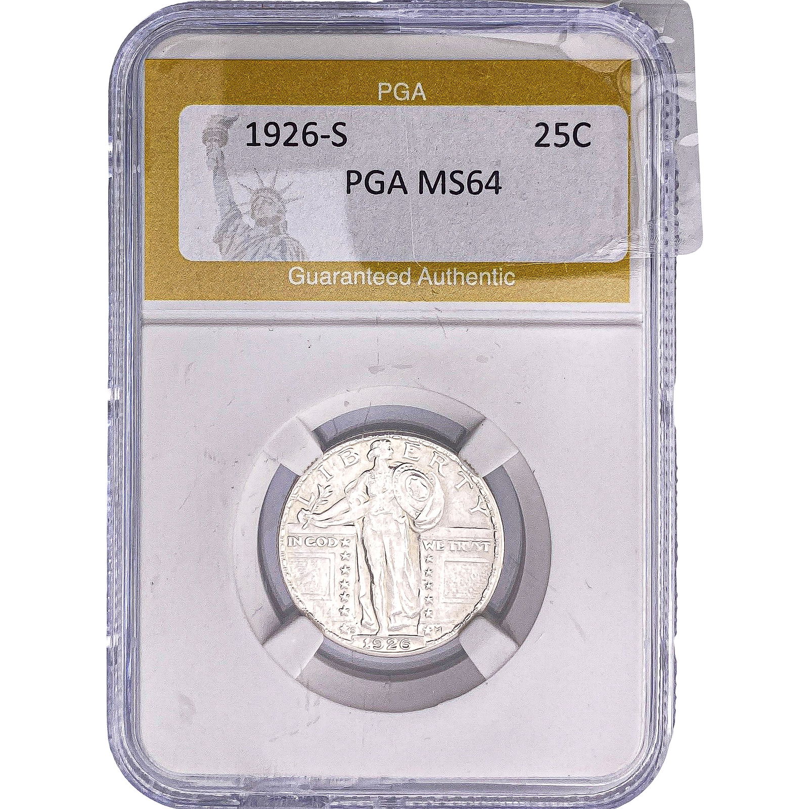 1926-S Standing Liberty Quarter PGA MS64: 1926-S Standing Liberty Quarter PGA MS64