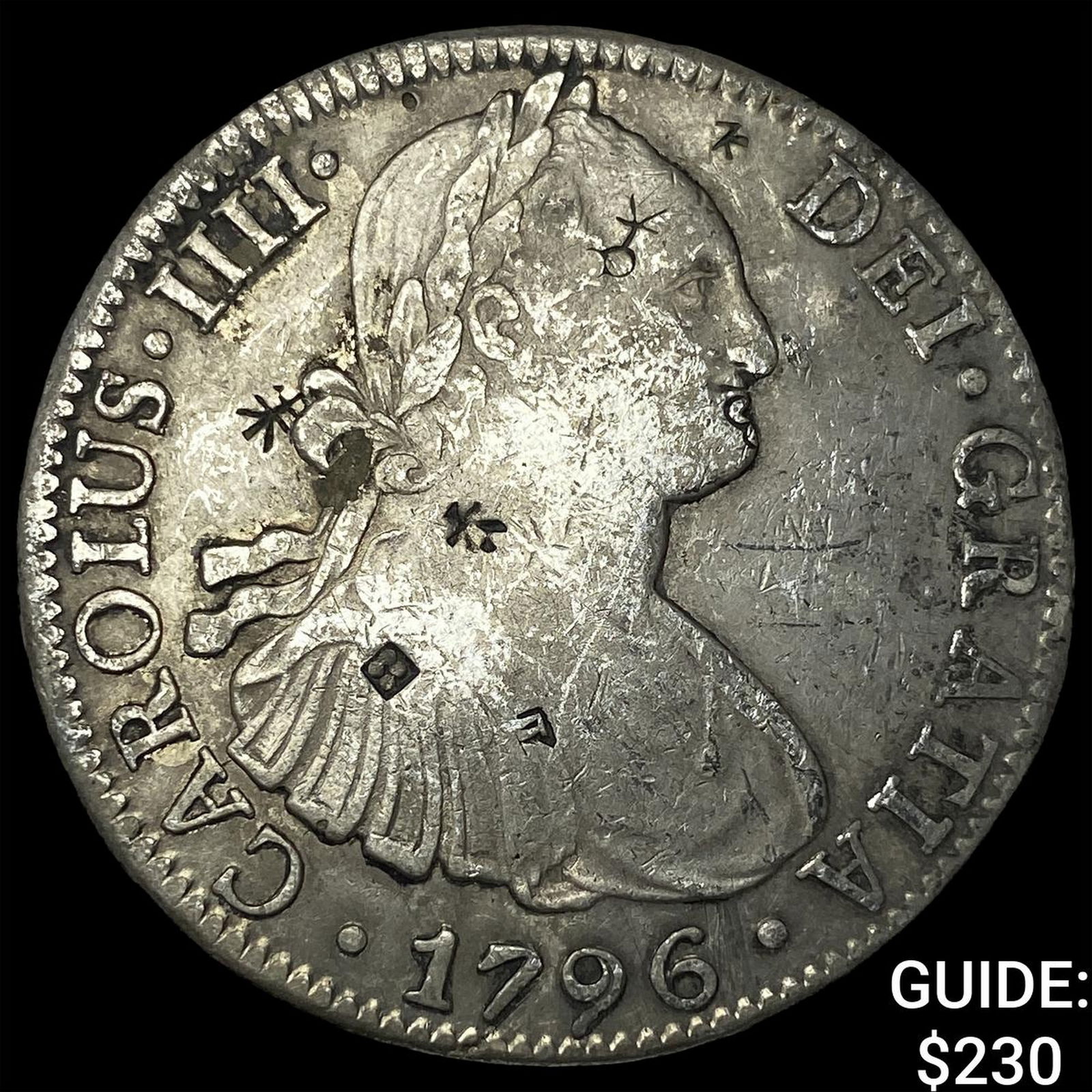 1796 Colonial Spain Silver 8 Reales Punchmarked NEARLY UNCIRCULATED: 1796 Colonial Spain Silver 8 Reales Punchmarked NEARLY UNCIRCULATED