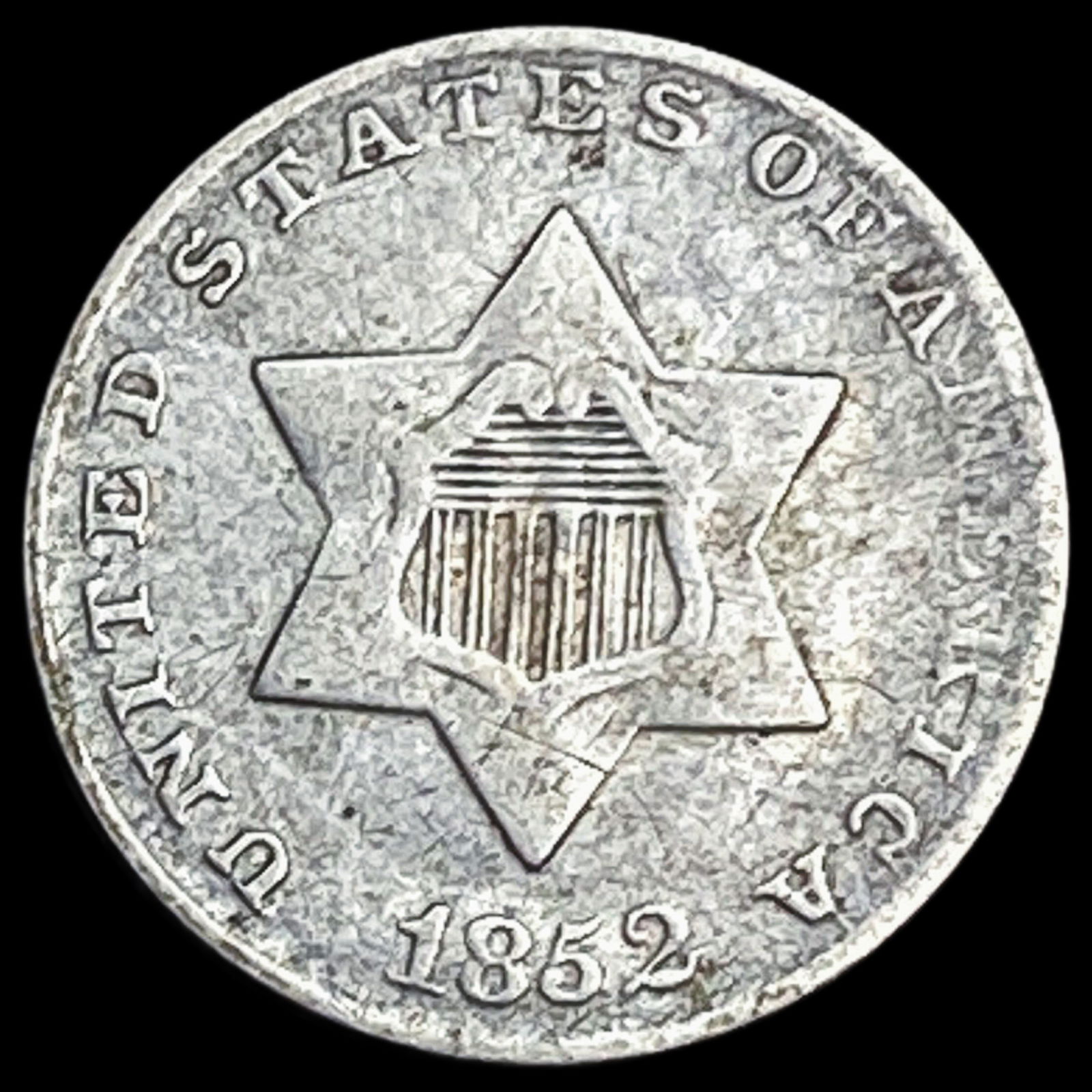 1852 Silver Three-Cent Piece ABOUT UNCIRCULATED: 1852 Silver Three-Cent Piece ABOUT UNCIRCULATED