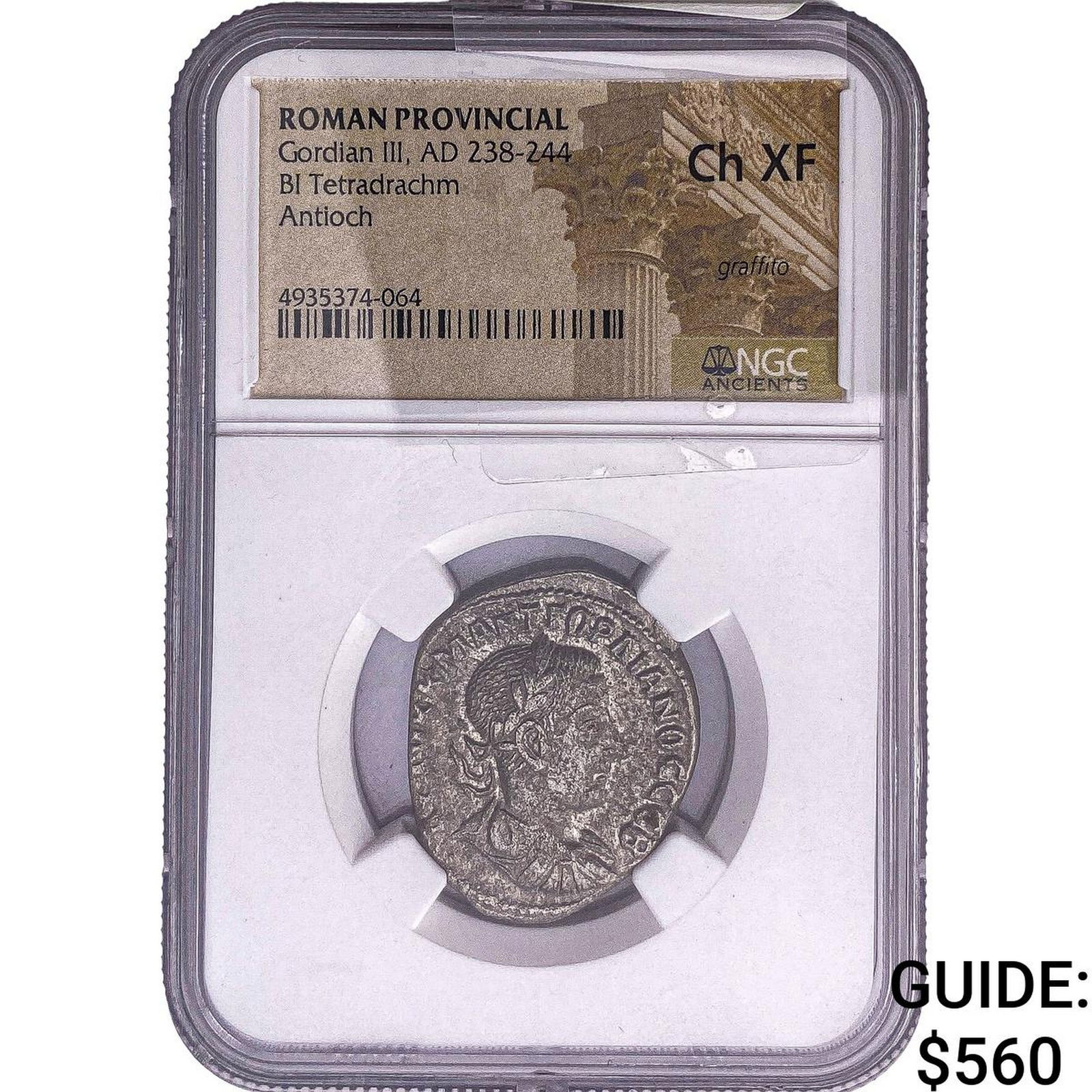 Roman Antioch Gordian III 238-244 AD Bi Tetradrachm NGC Ch XF: Roman Antioch Gordian III 238-244 AD Bi Tetradrachm NGC Ch XF