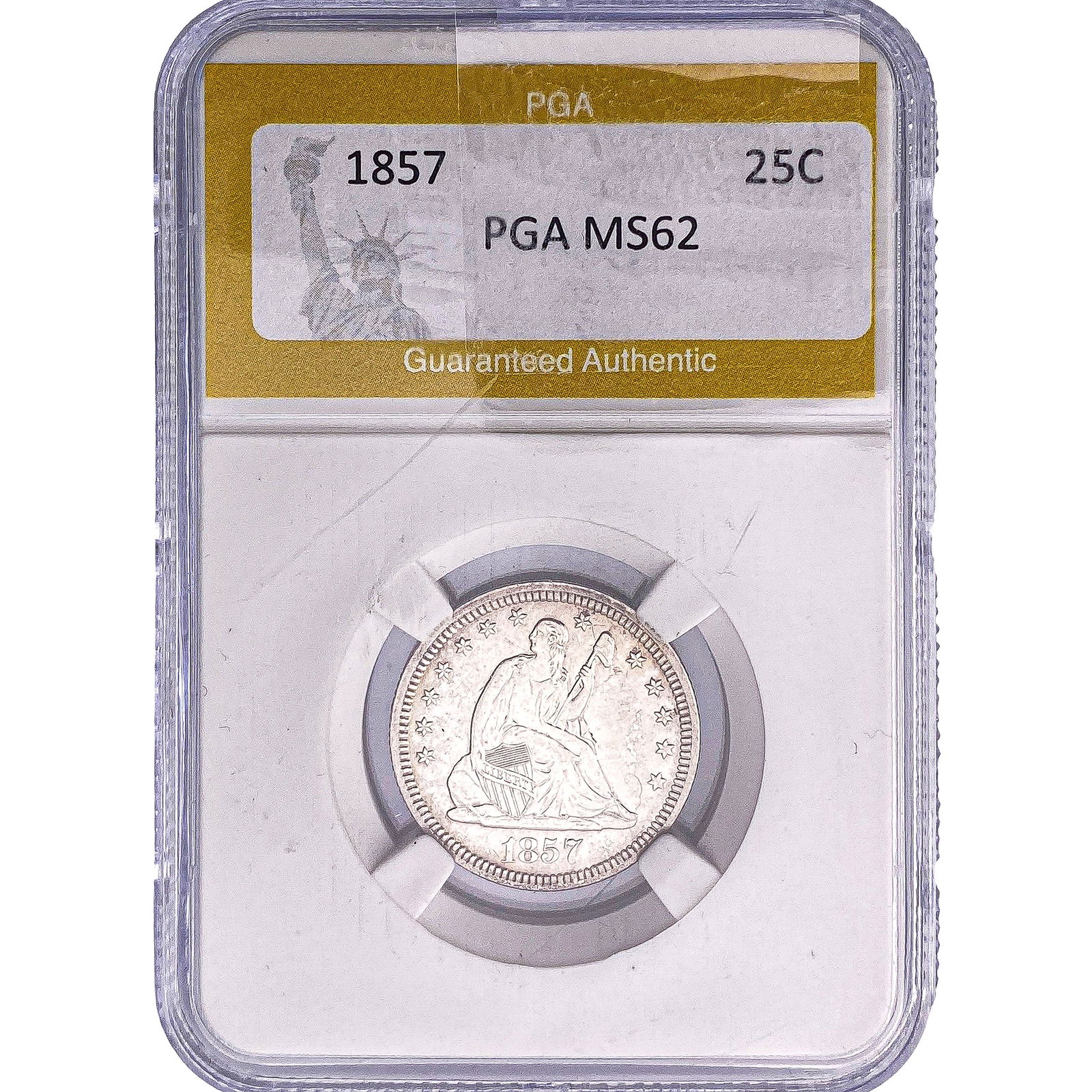 1857 Seated Liberty Quarter PGA MS62: 1857 Seated Liberty Quarter PGA MS62