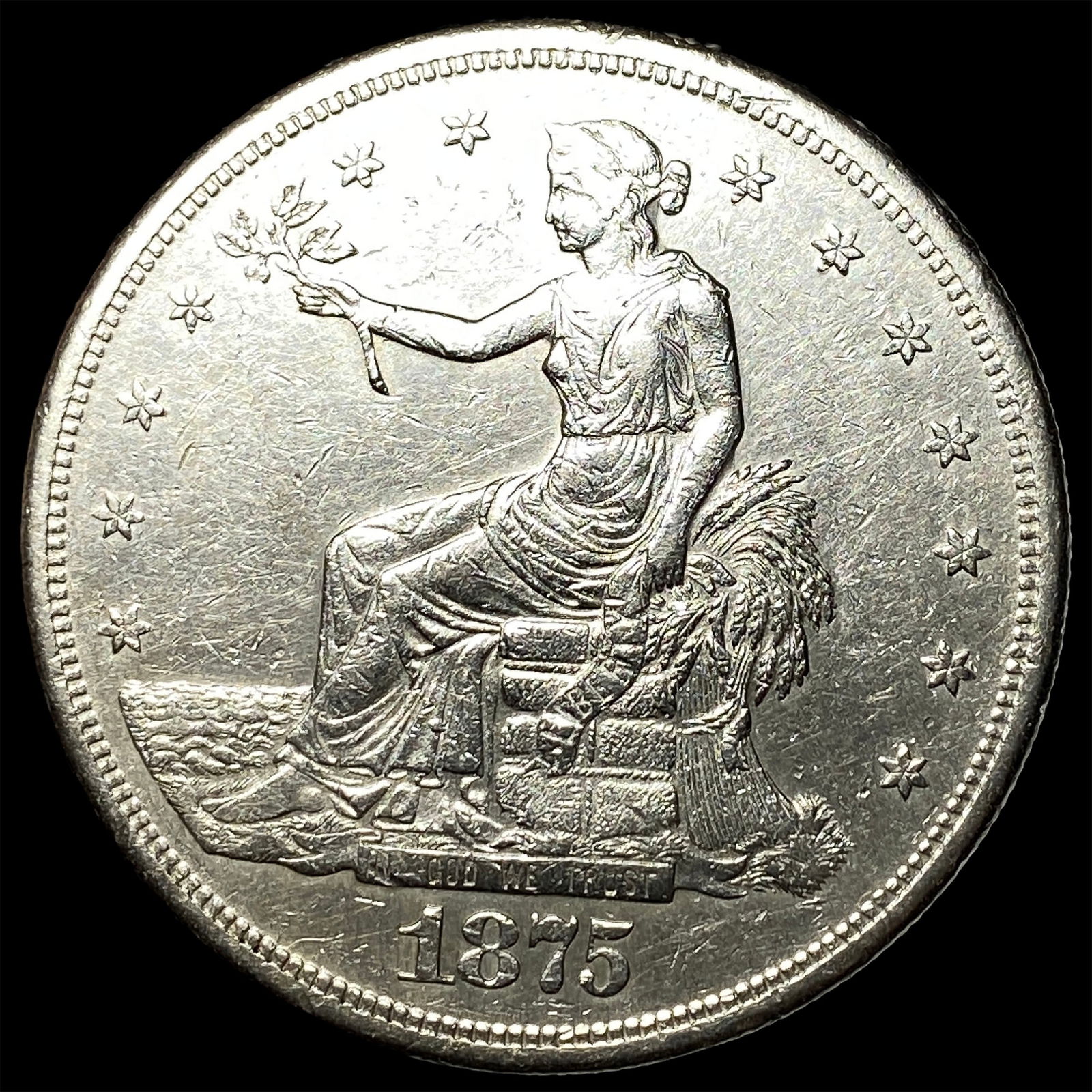 1875-S Silver Trade Dollar CLOSELY UNCIRCULATED: 1875-S Silver Trade Dollar CLOSELY UNCIRCULATED