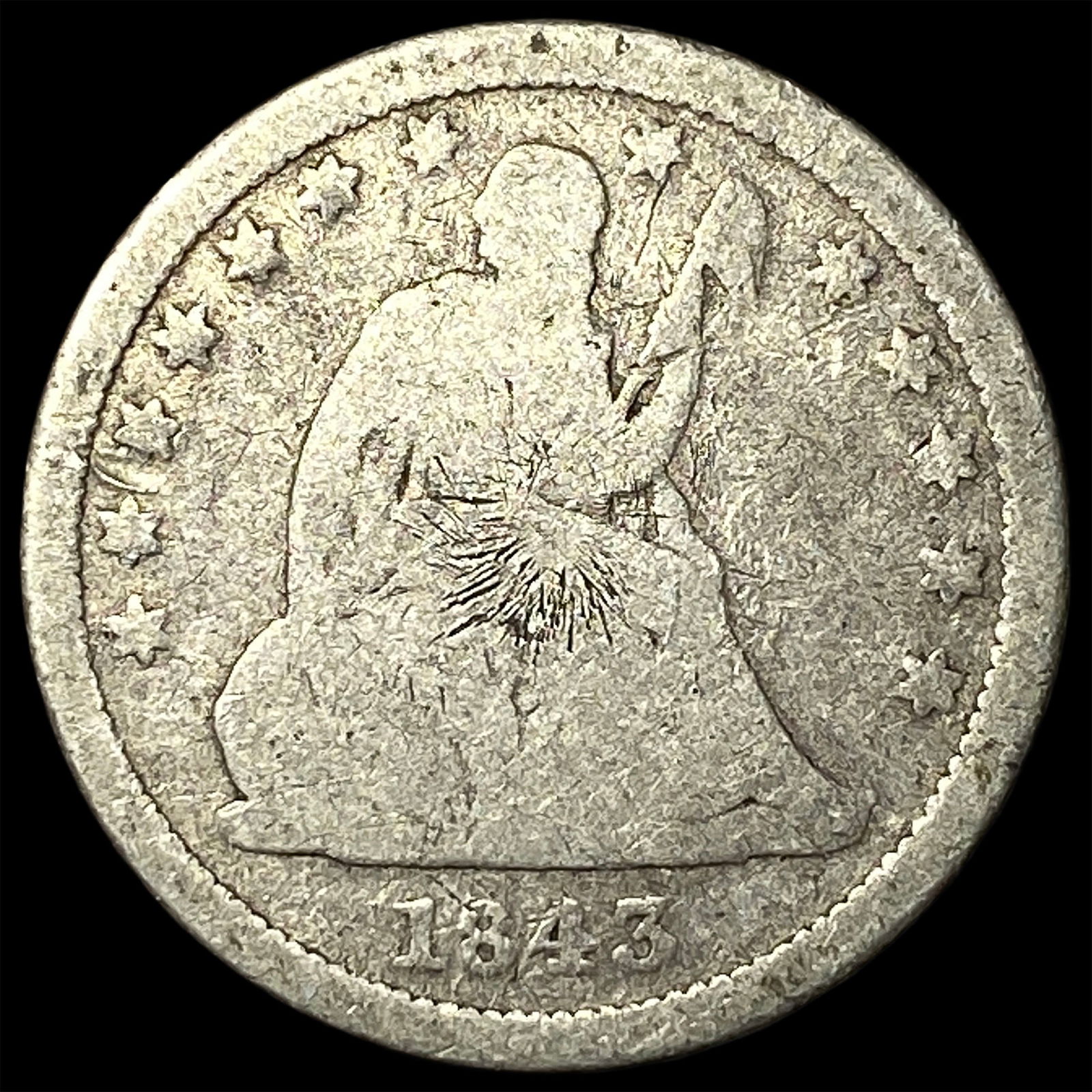 1843 Silver Seated Liberty Quarter NICELY CIRCULATED: 1843 Silver Seated Liberty Quarter NICELY CIRCULATED